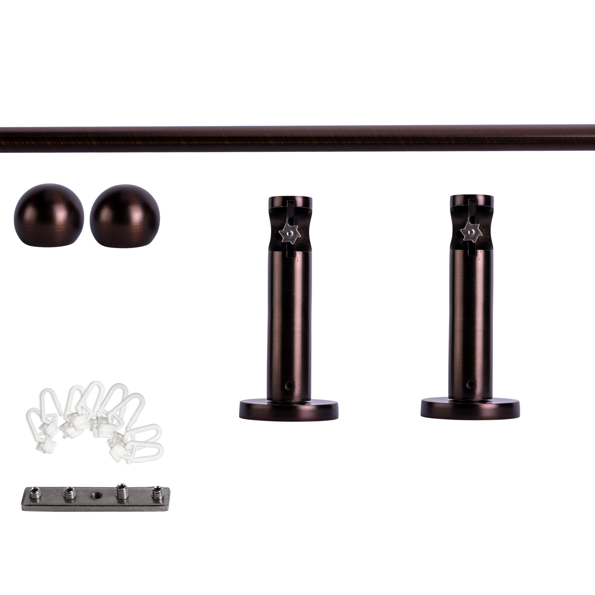 Gardinenstange Set mit Innenlauf, Halterungen, Endkappen und Gleitern für Wandmontage