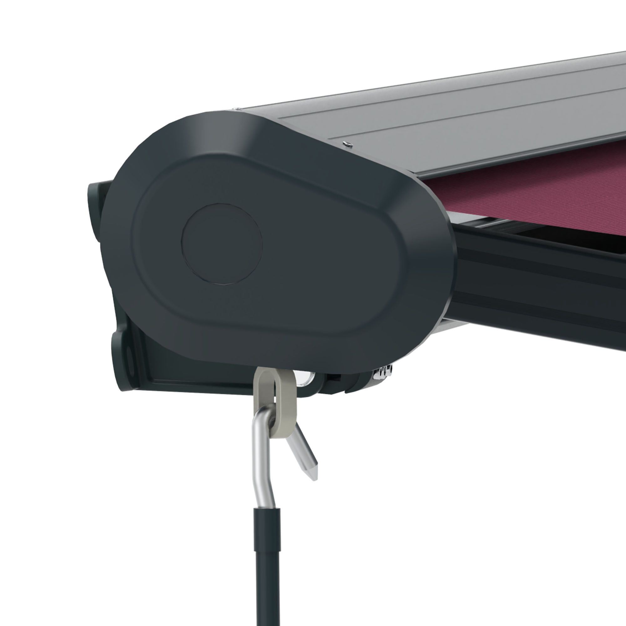 Kassettenmarkise Curve 2000 mit geschlossener Kassette und Kurbelmechanismus