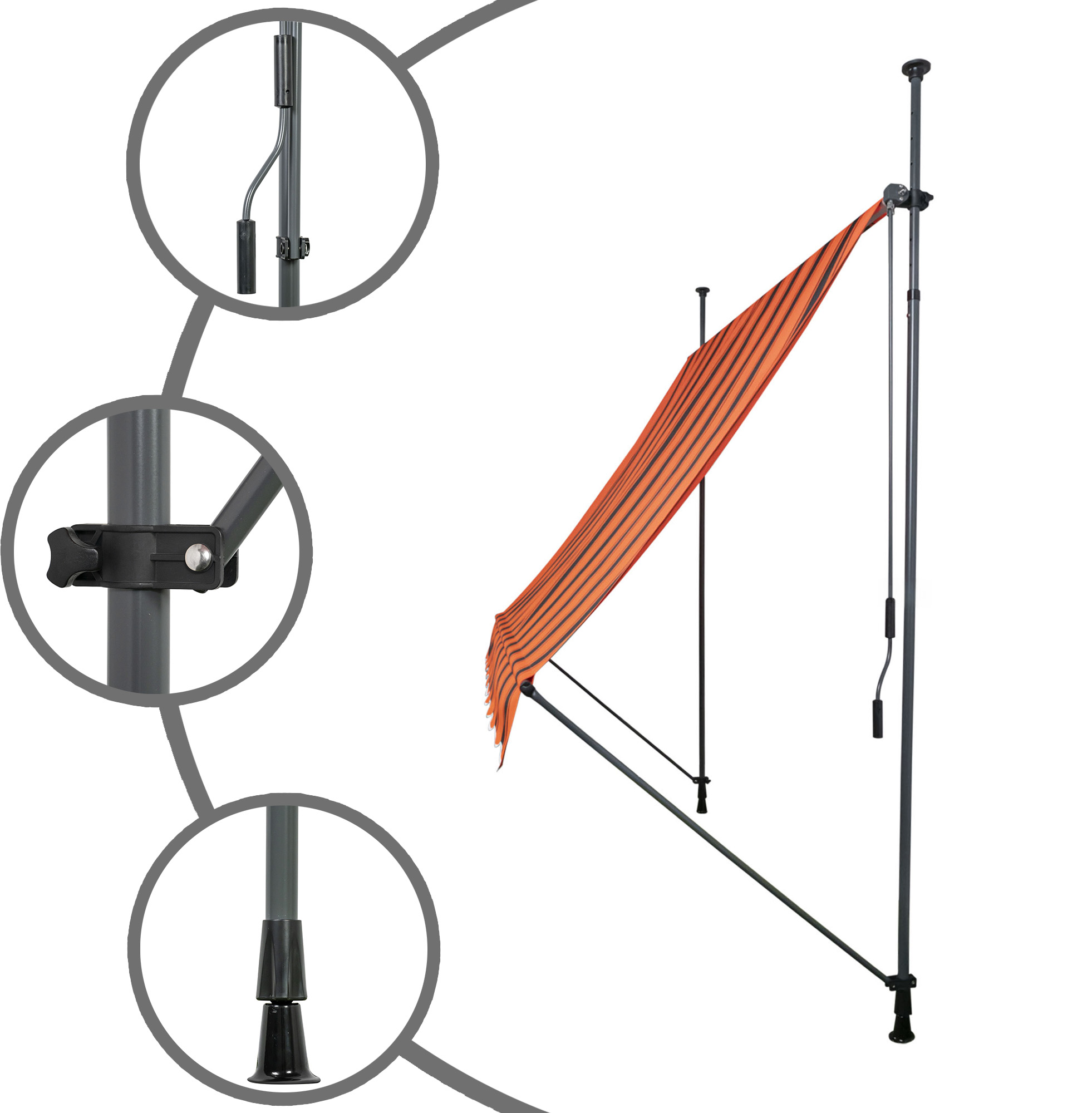 slider_image_01928ab58f097d0ca5e25377c1fc4d35 Klemm- und Balkonmarkise mit verstellbaren Stangen und Kurbelmechanismus