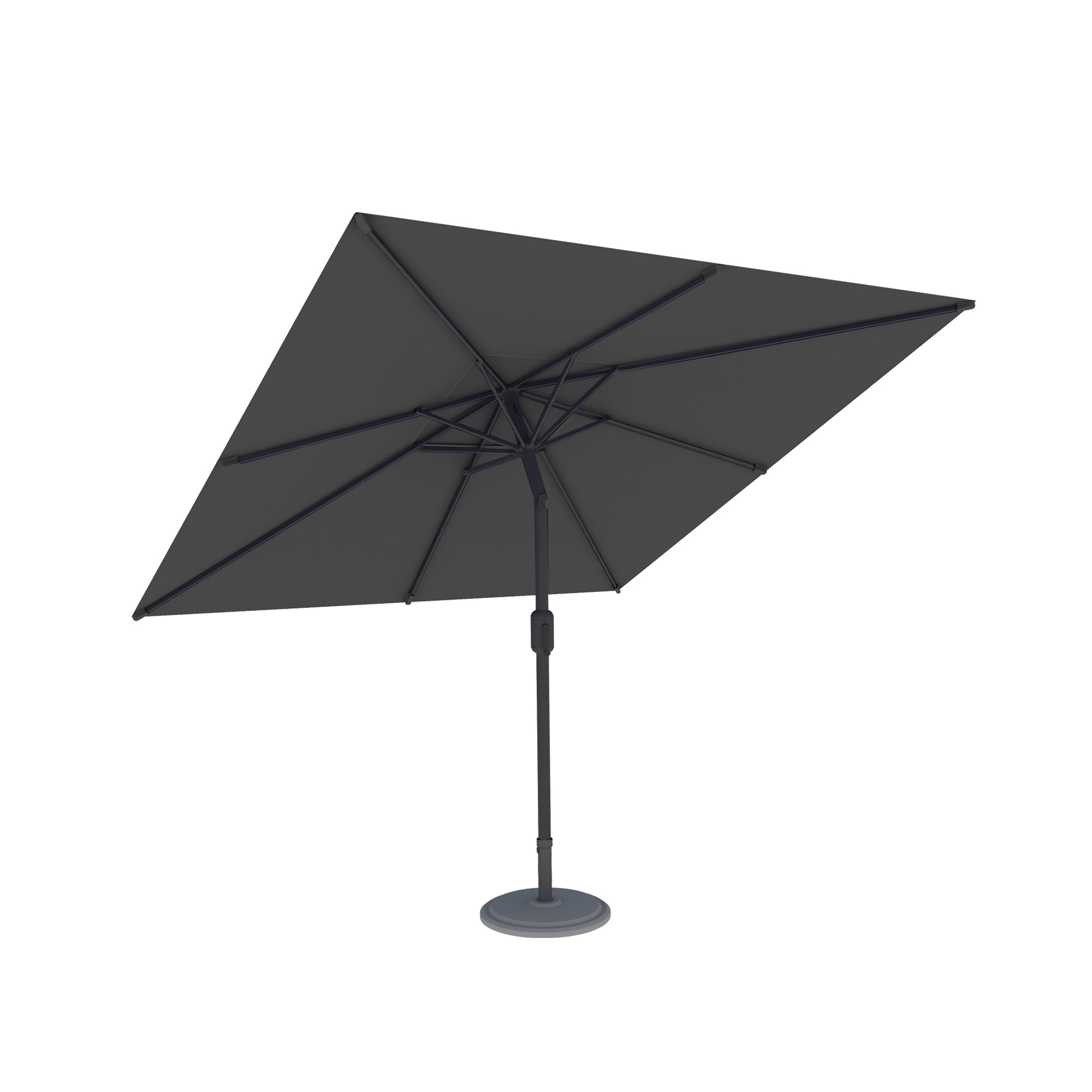 Quadratischer Sonnenschirm mit stabilem Standfuß und verstellbarem Mast