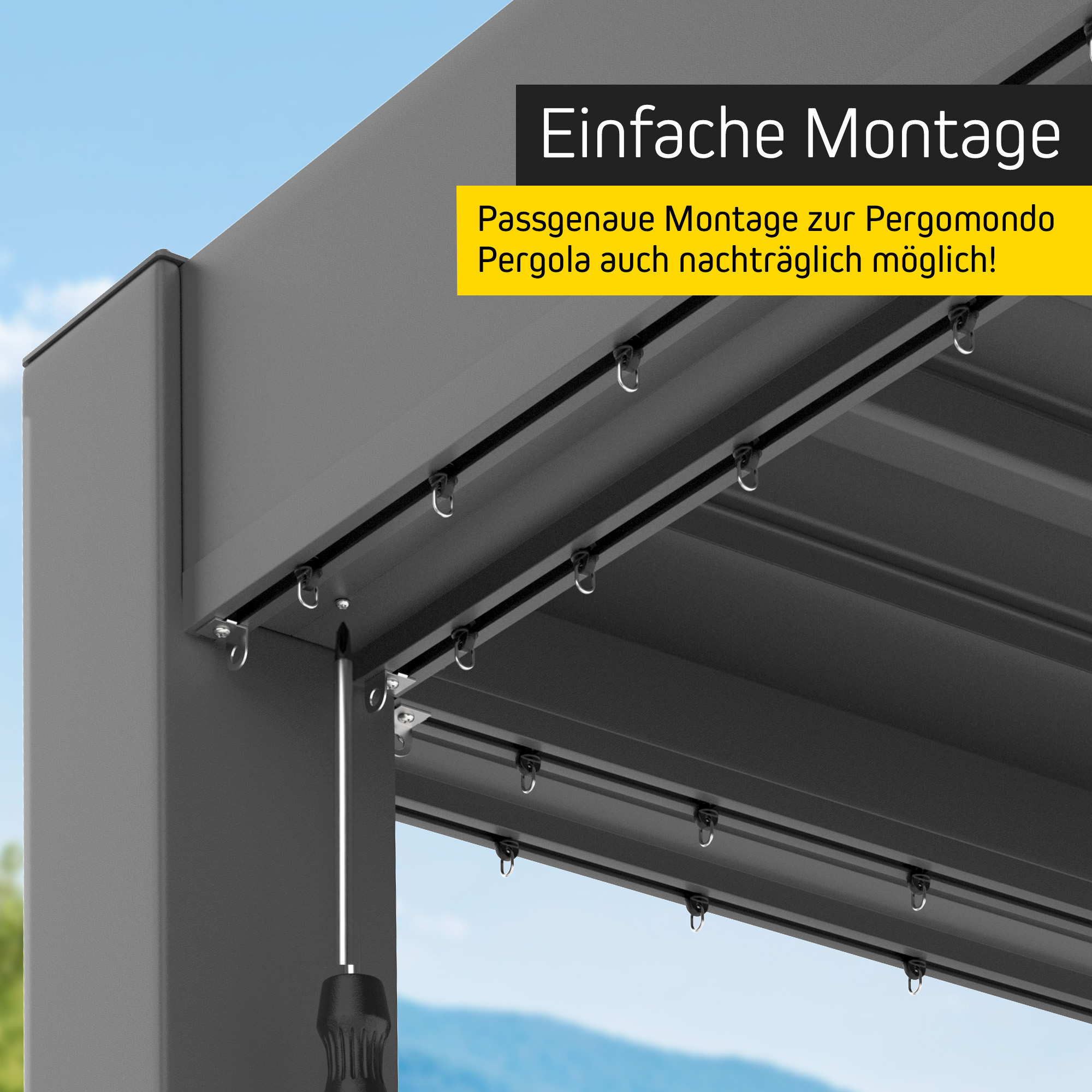 Gardinenschienenset für Pergola mit Lamellendach, einfache Montage mit Schraubendreher