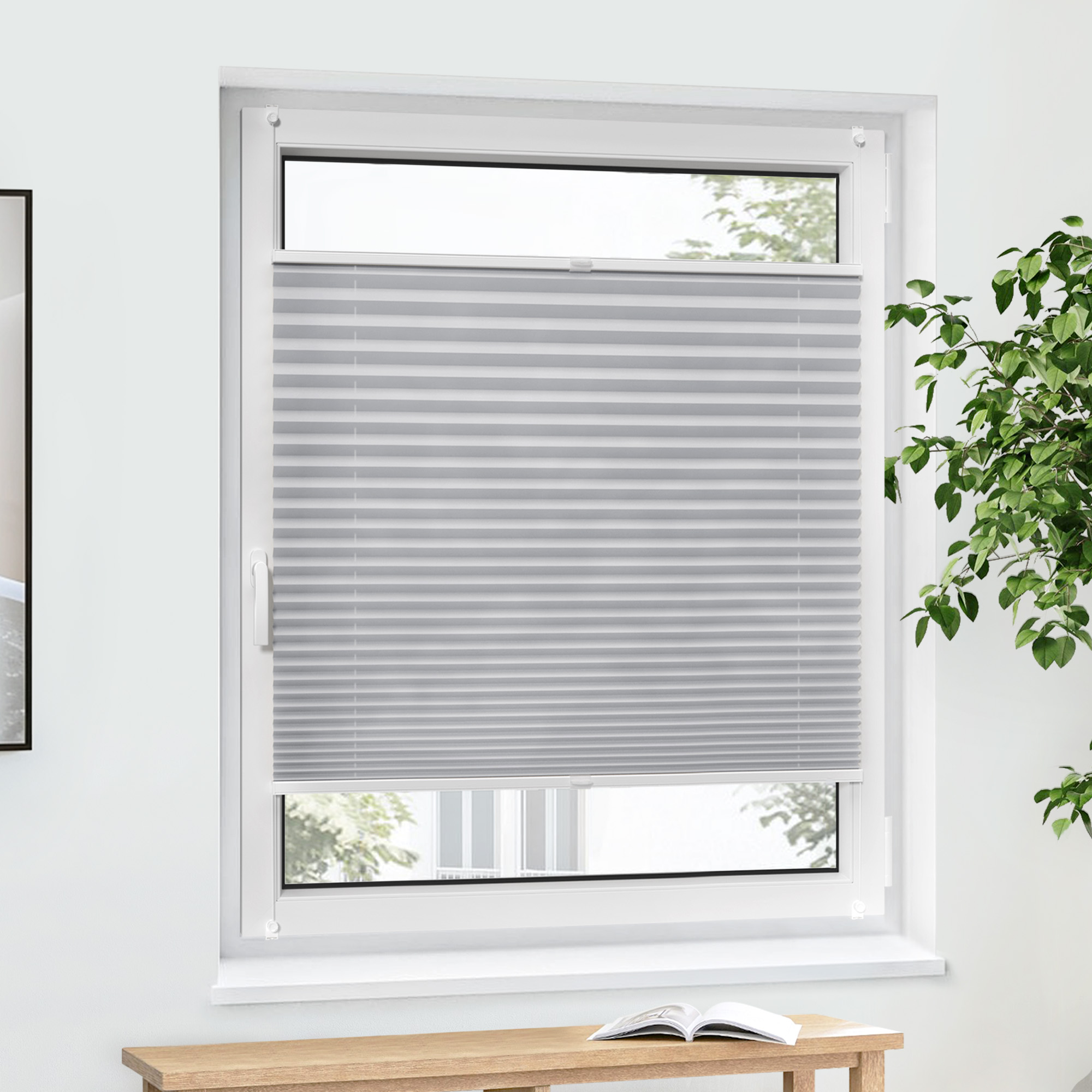 Pure Plissee | Basic, Polyester-Stoff, 75 x 100 cm, grau