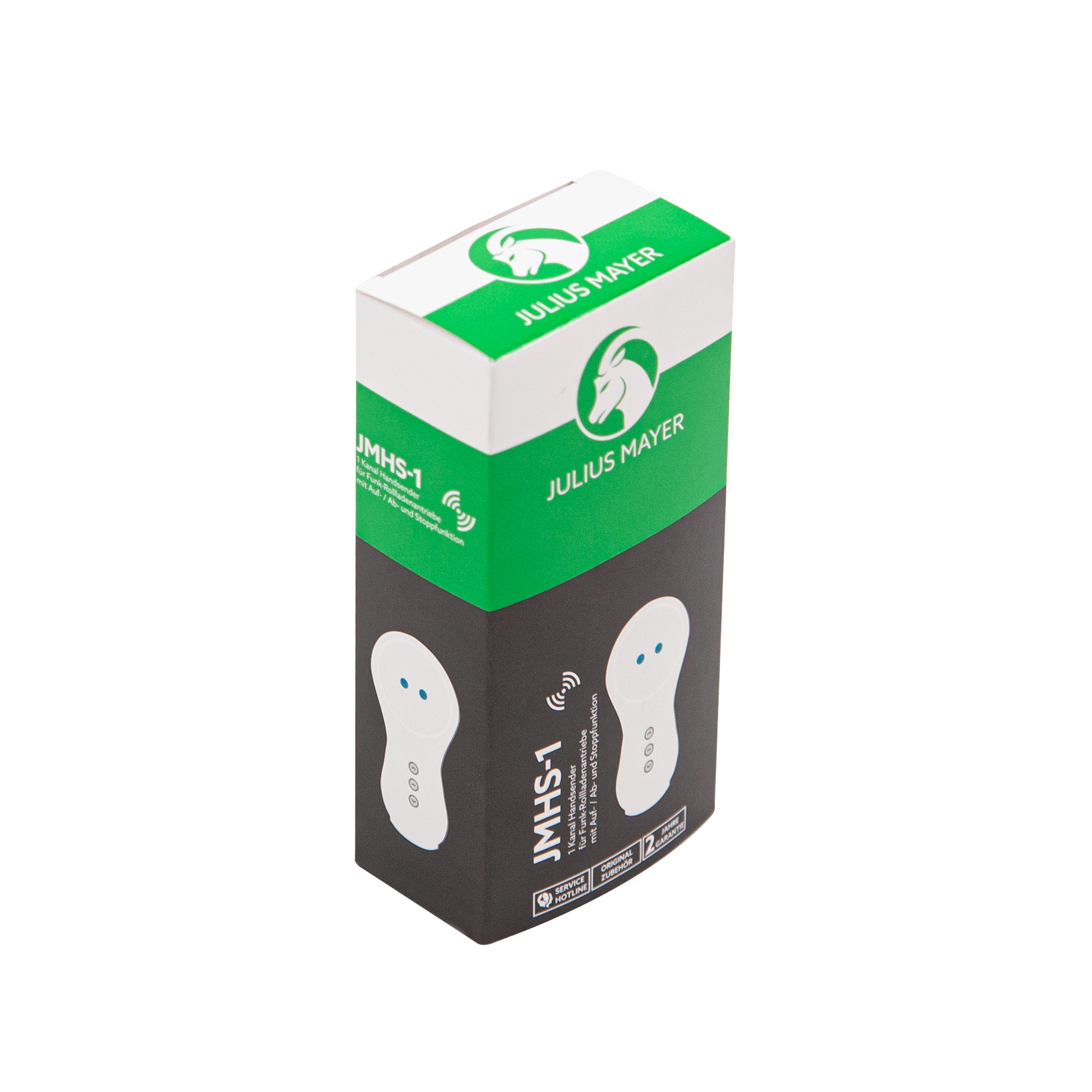 Verpackung eines Funkhandsenders JMHS-1 mit Abbildung des Geräts und Markenlogo