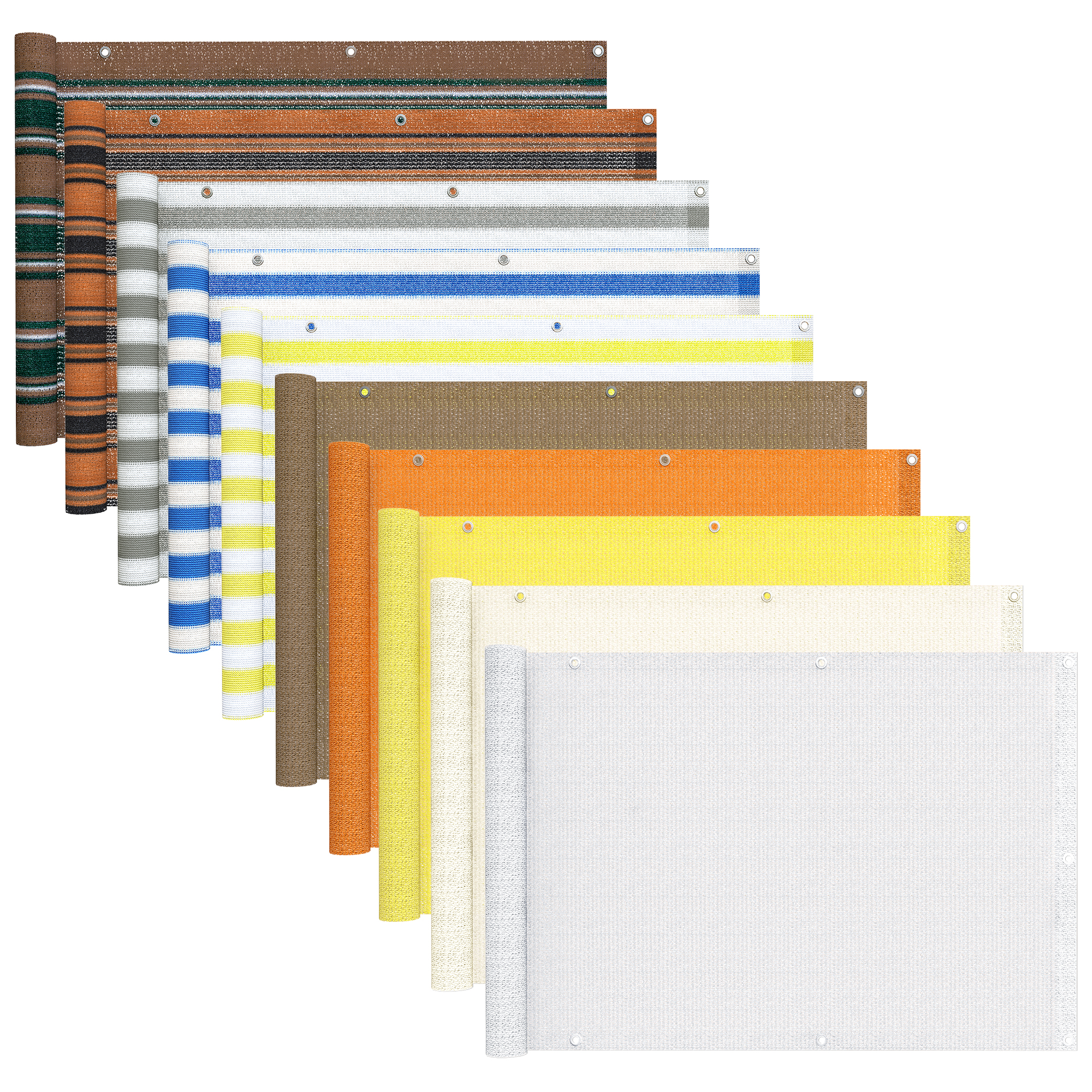 Verschiedene Balkonbespannungen aus atmungsaktivem HDPE in mehreren Designs und Ausführungen