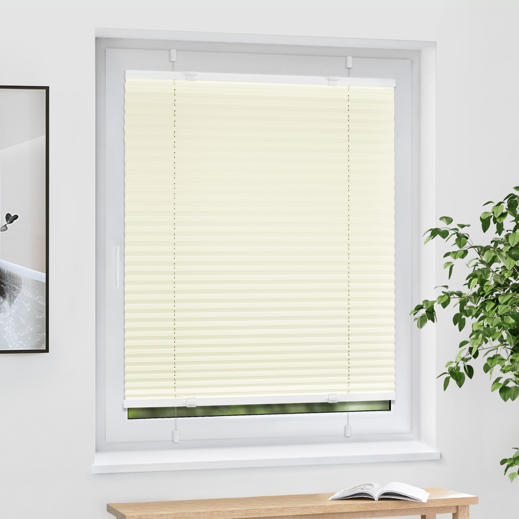 Plissee am Fenster montiert, einfach zu befestigen, für Sicht- und Sonnenschutz