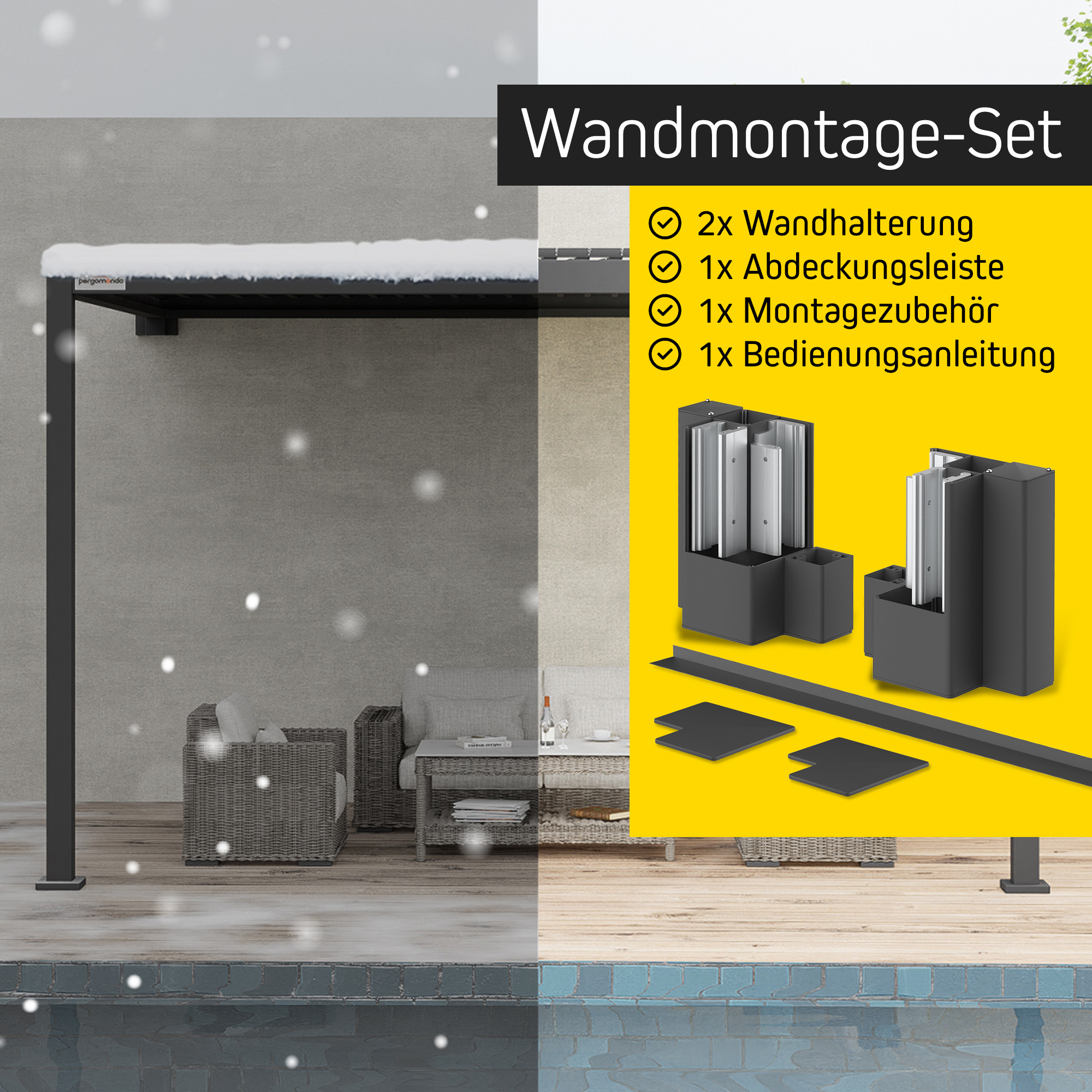 Wandmontageset für Pergola mit Lamellendach, enthält Halterungen und Zubehör