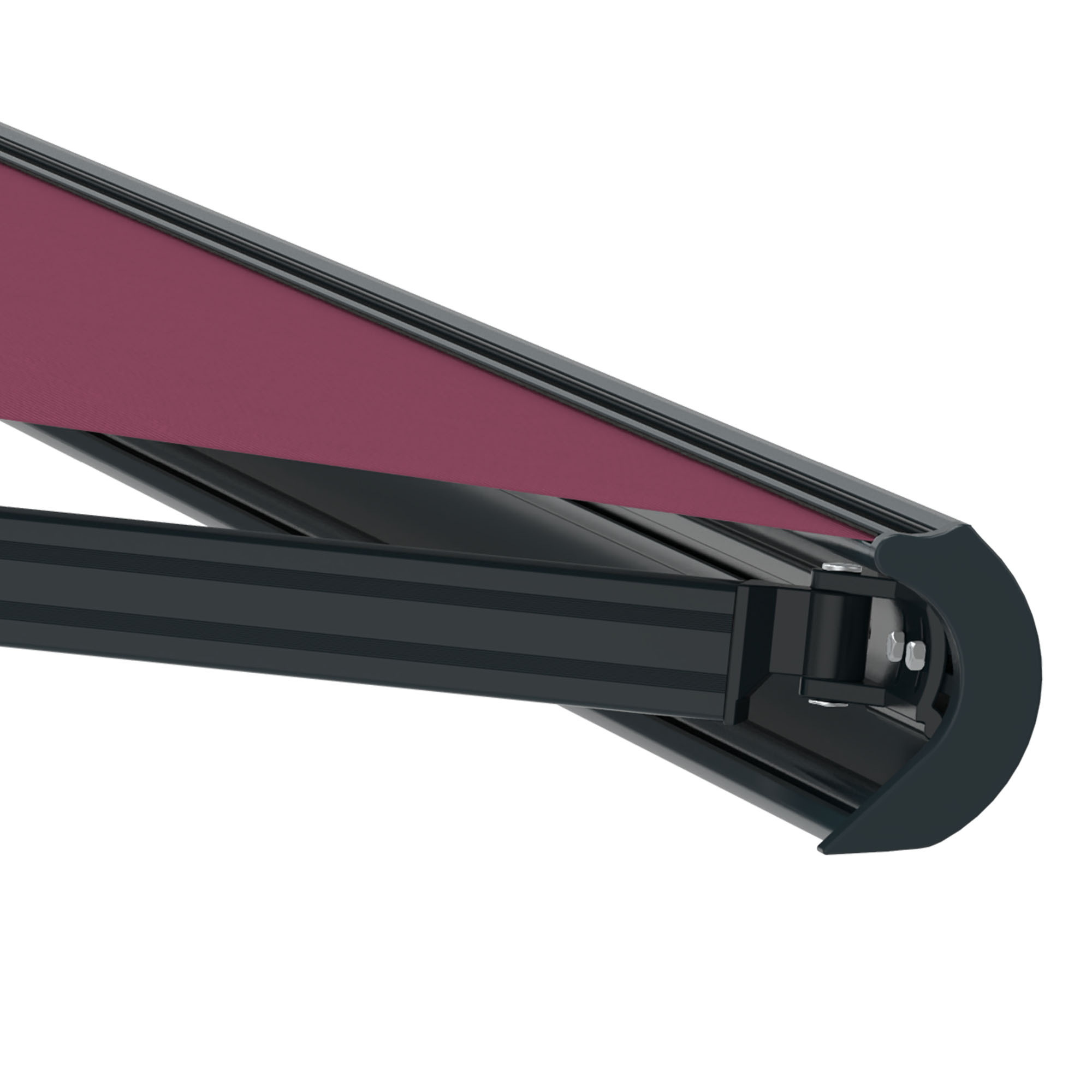 Kassettenmarkise Curve 2000 mit geschwungenem Design und stabiler Halterung