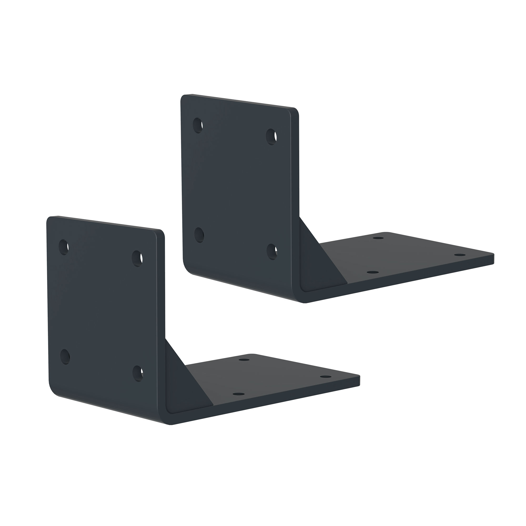 Zwei L-förmige Halterungen mit Bohrlöchern zur Wandmontage