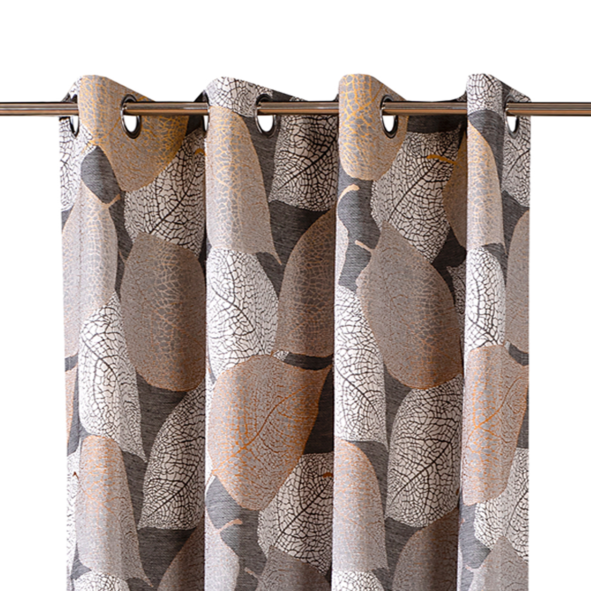 slider_image_0192296b65e372fe895db5c0a8638c0d Ösenvorhang mit Blattmuster, aufgehängt an einer Stange