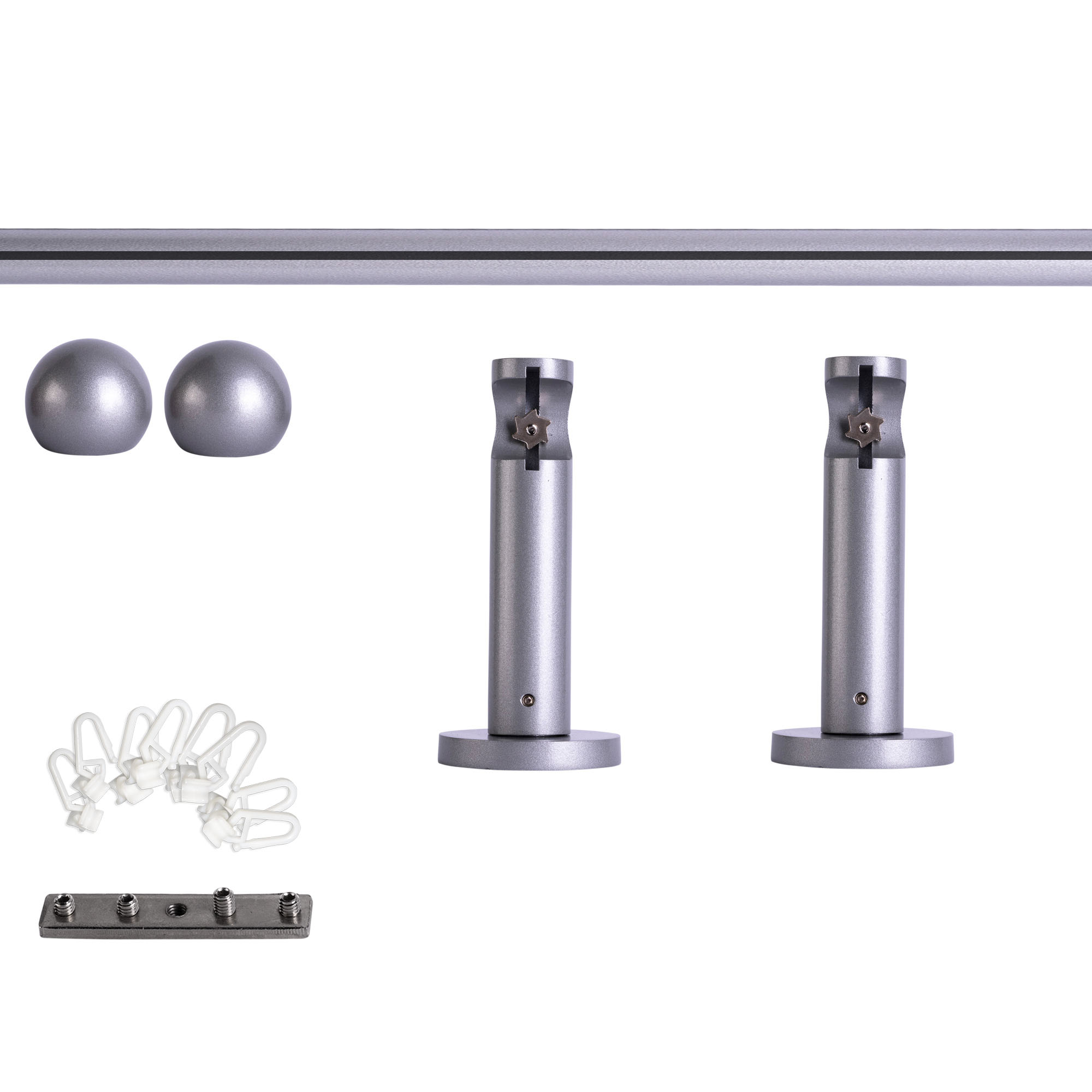 Gardinenstange Set mit Innenlauf, Halterungen, Endkappen und Gleitern für Wandmontage