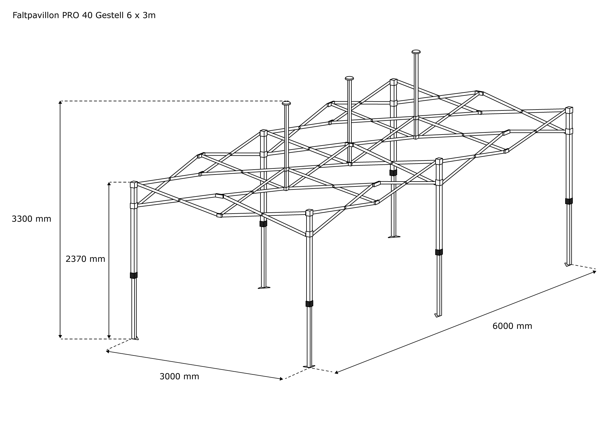 slider_image_f8e6941726a343a7875124546bb71f68 Strukturzeichnung eines Faltpavillon PRO Gestells mit Maßen und Aufbauanleitung