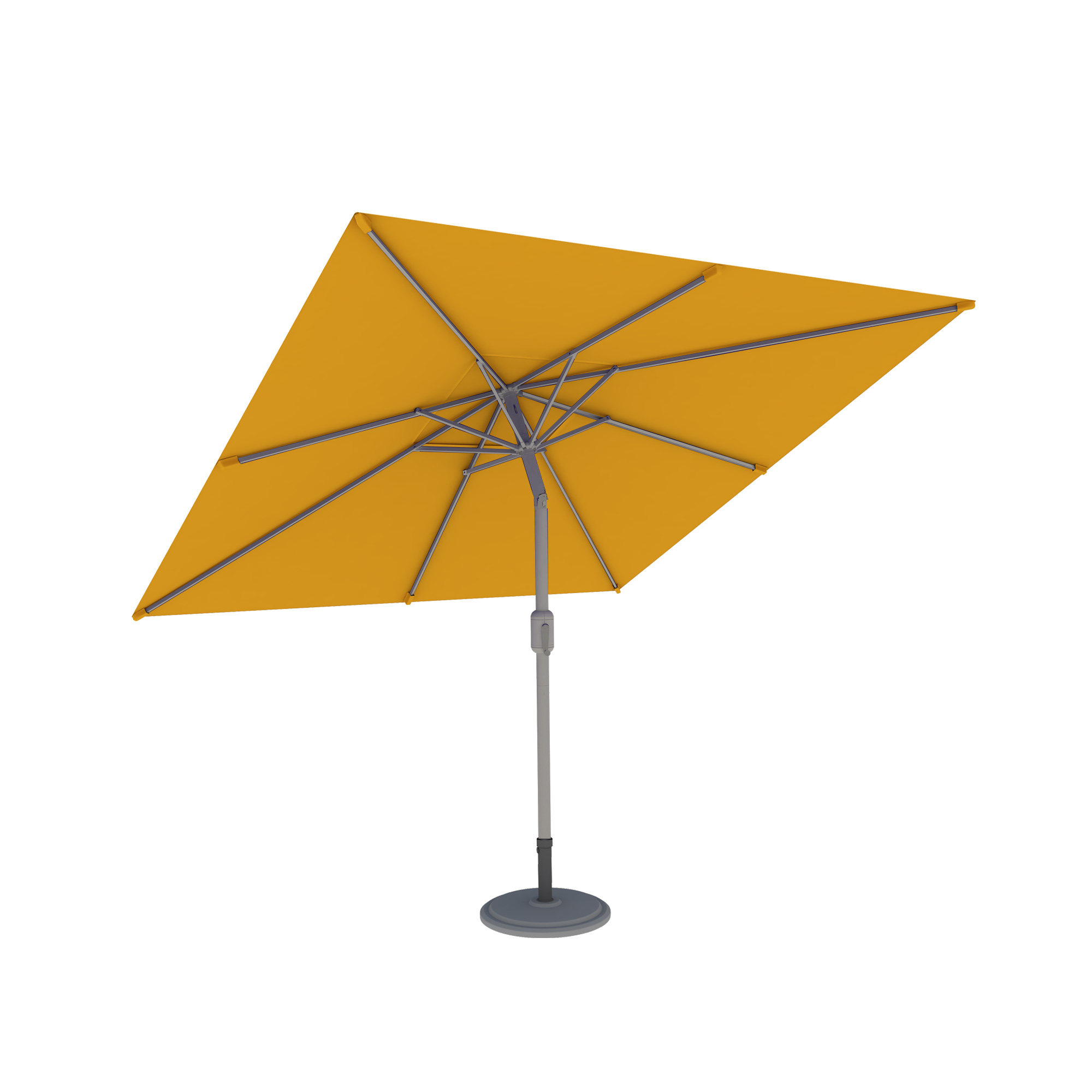 Quadratischer Sonnenschirm mit stabilem Standfuß und verstellbarem Mast