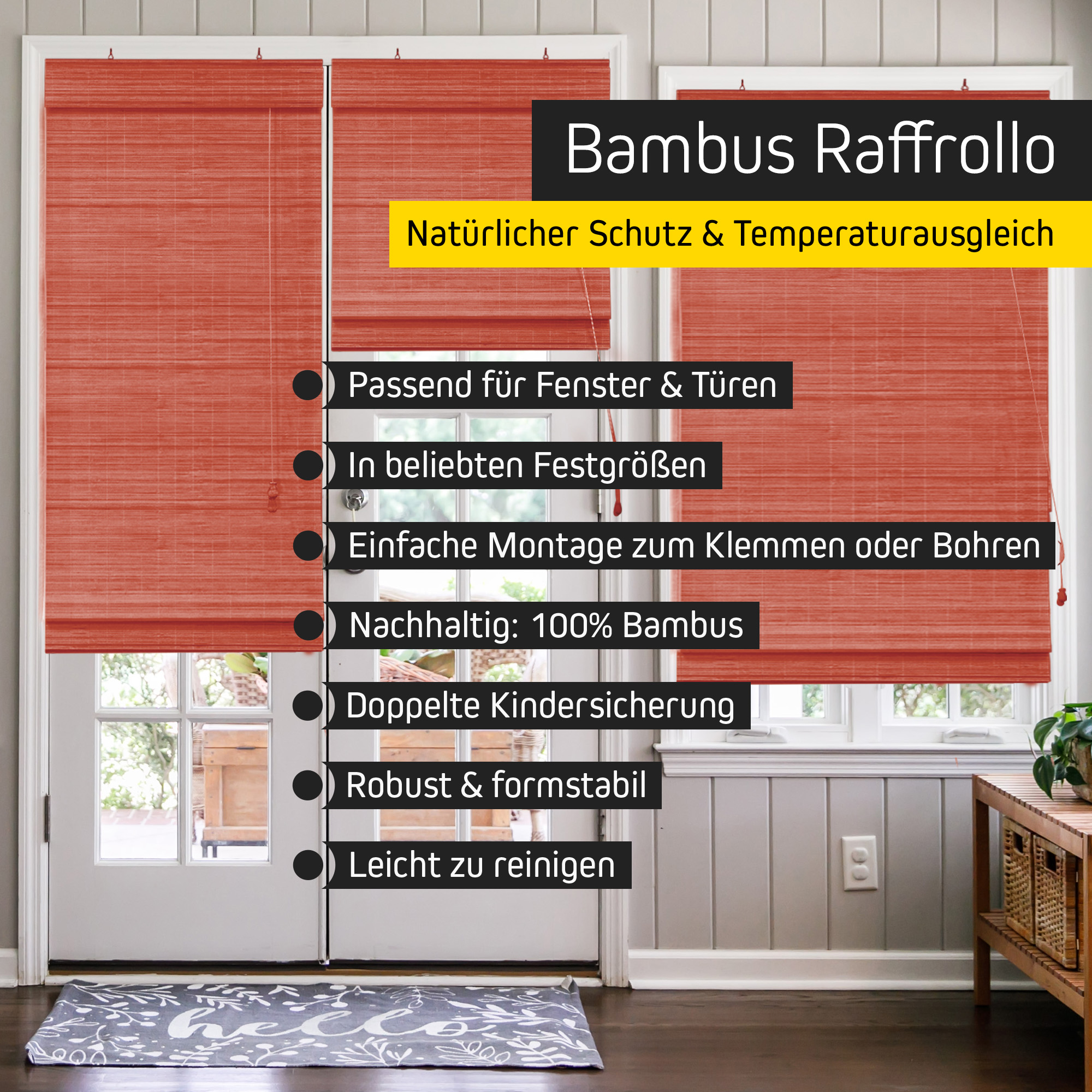 Bambus-Raffrollos - Fenster Sichtschutz Rollos aus Bambus