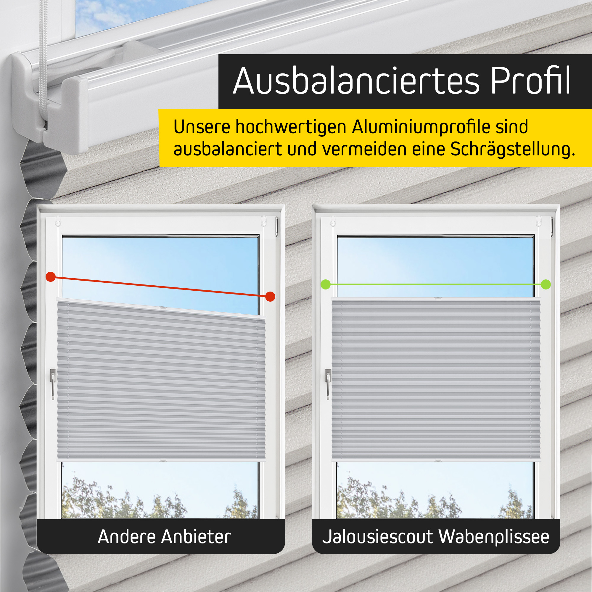Vergleich von Wabenplissees mit Fokus auf ausbalancierte Aluminiumprofile