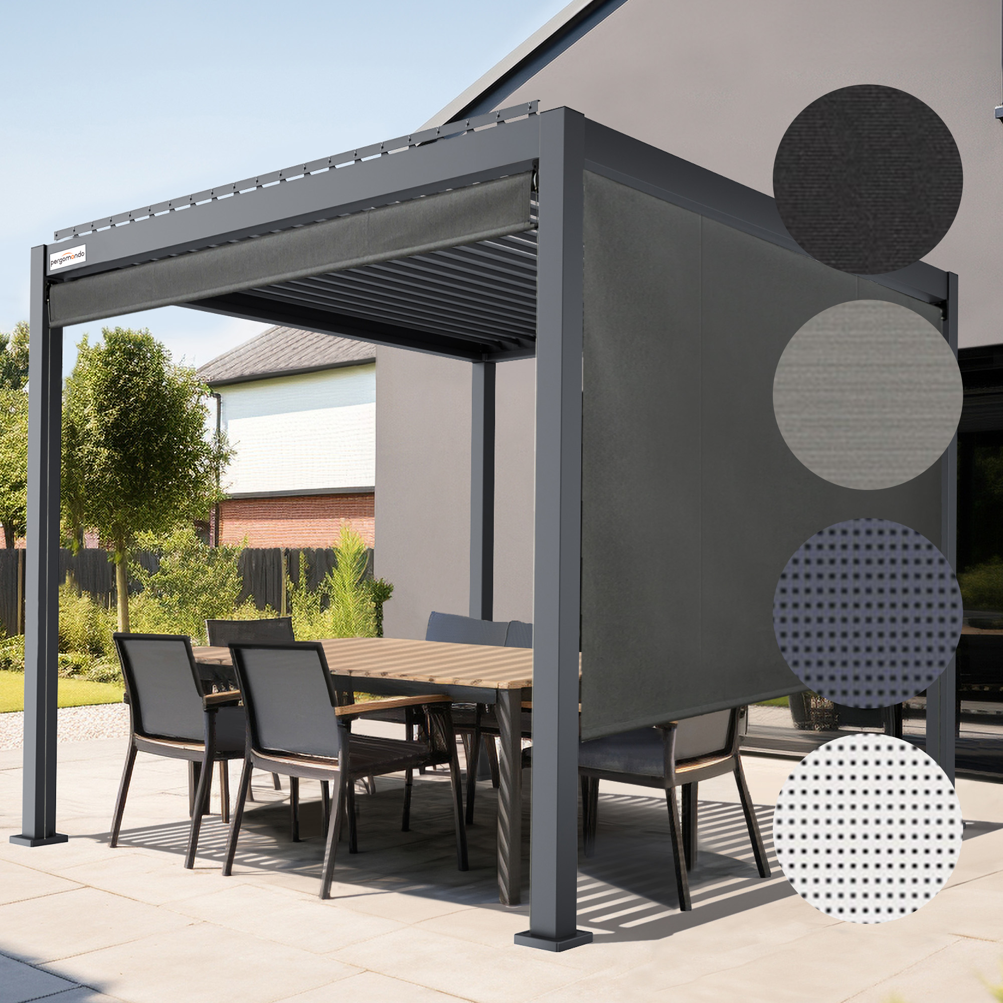Außenrollo für Pergola mit Lamellendach (Typ nach Wahl)