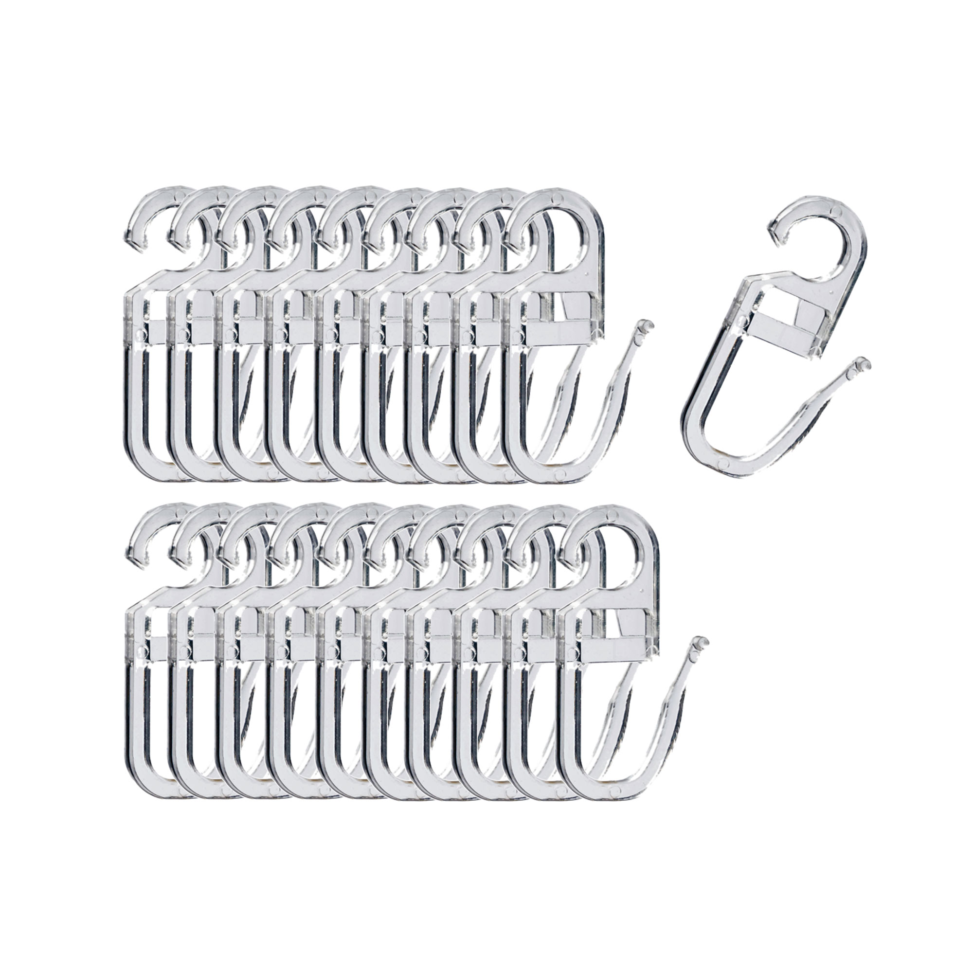 Gardinenhaken mit Faltenlegehaken für Gardinenschiene, gruppiert und einzeln dargestellt