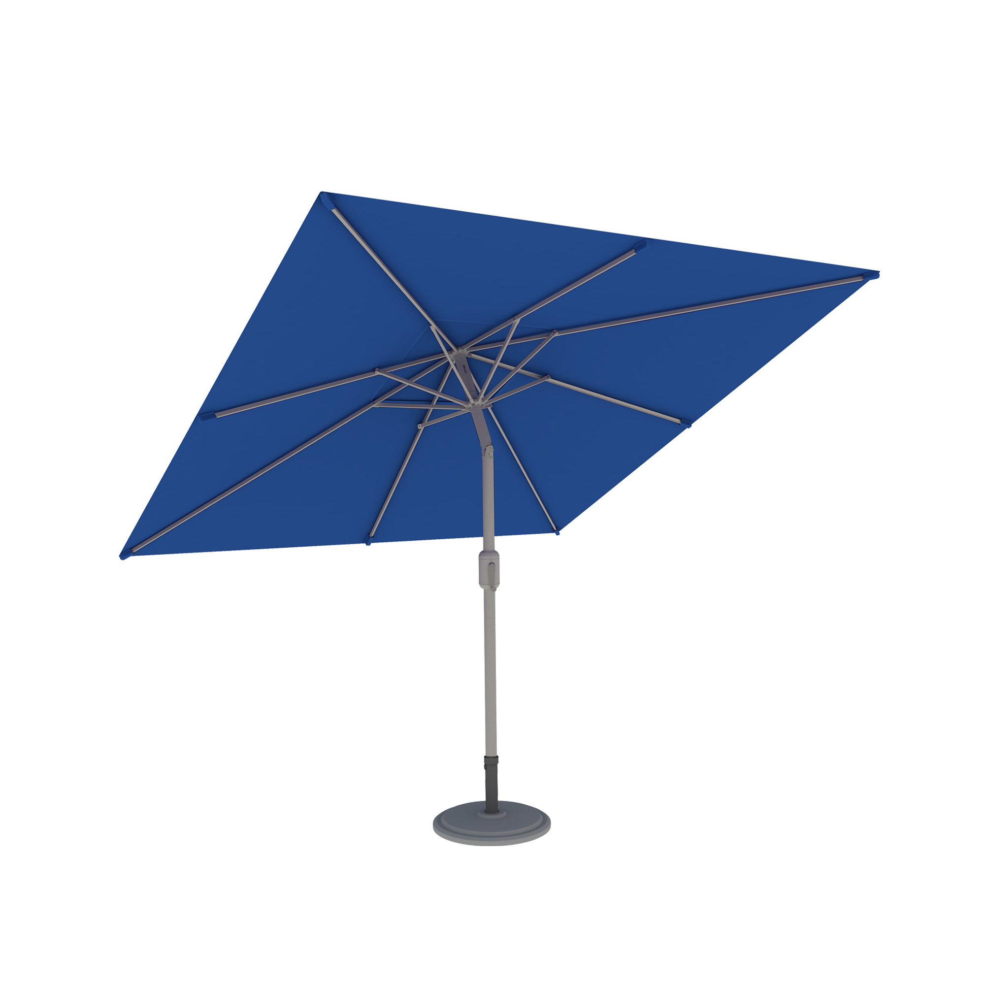 Quadratischer Sonnenschirm mit stabilem Standfuß und verstellbarem Mast