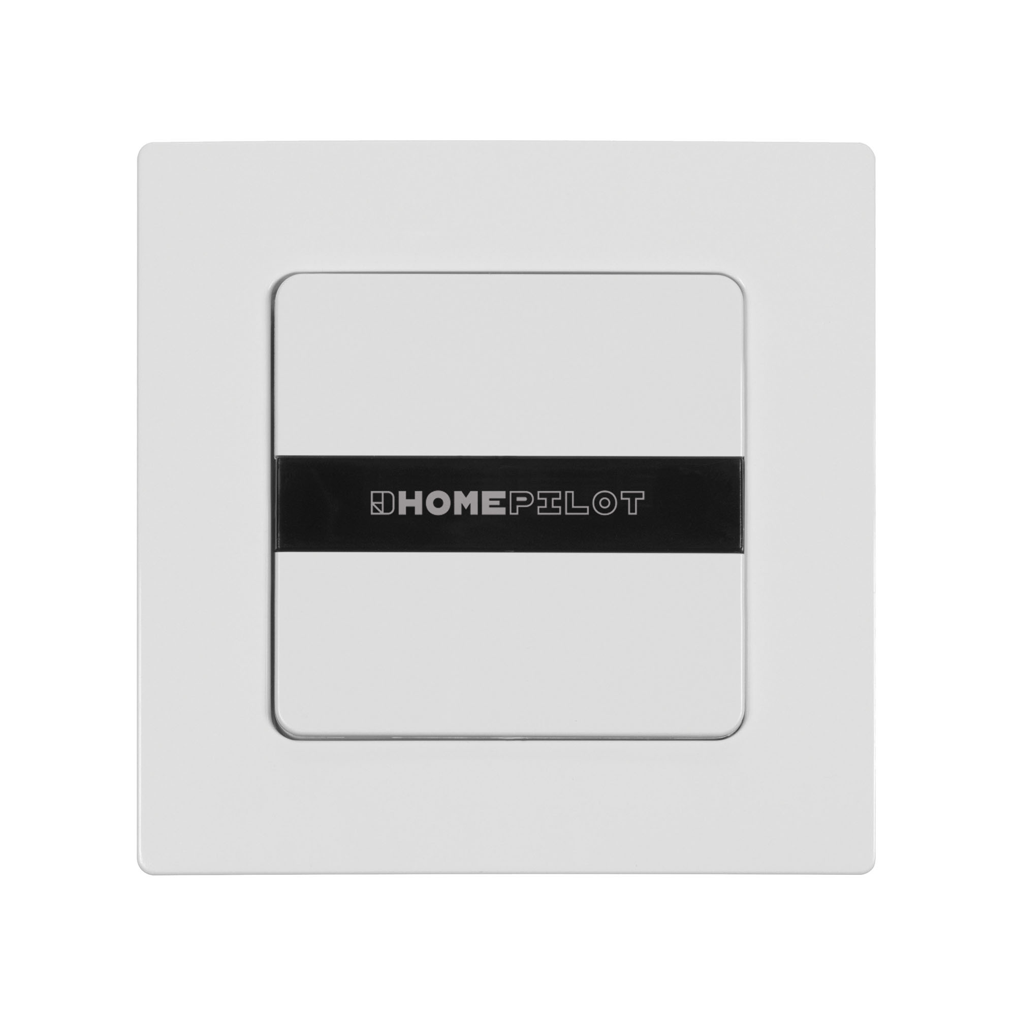 Quadratischer Wandtaster mit zentralem Schalter und HOMEPILOT-Logo