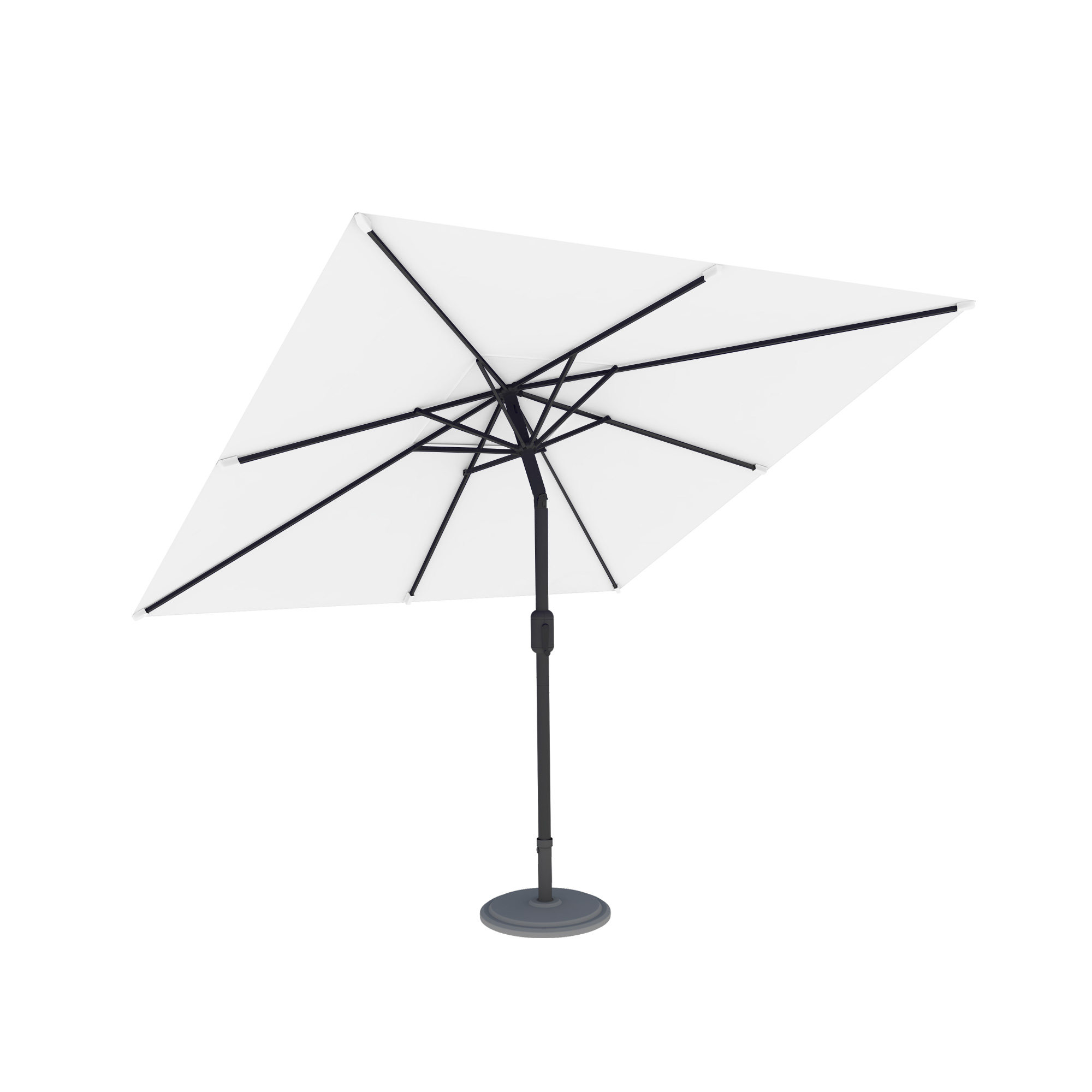 Quadratischer Sonnenschirm mit stabilem Standfuß und verstellbarem Mast