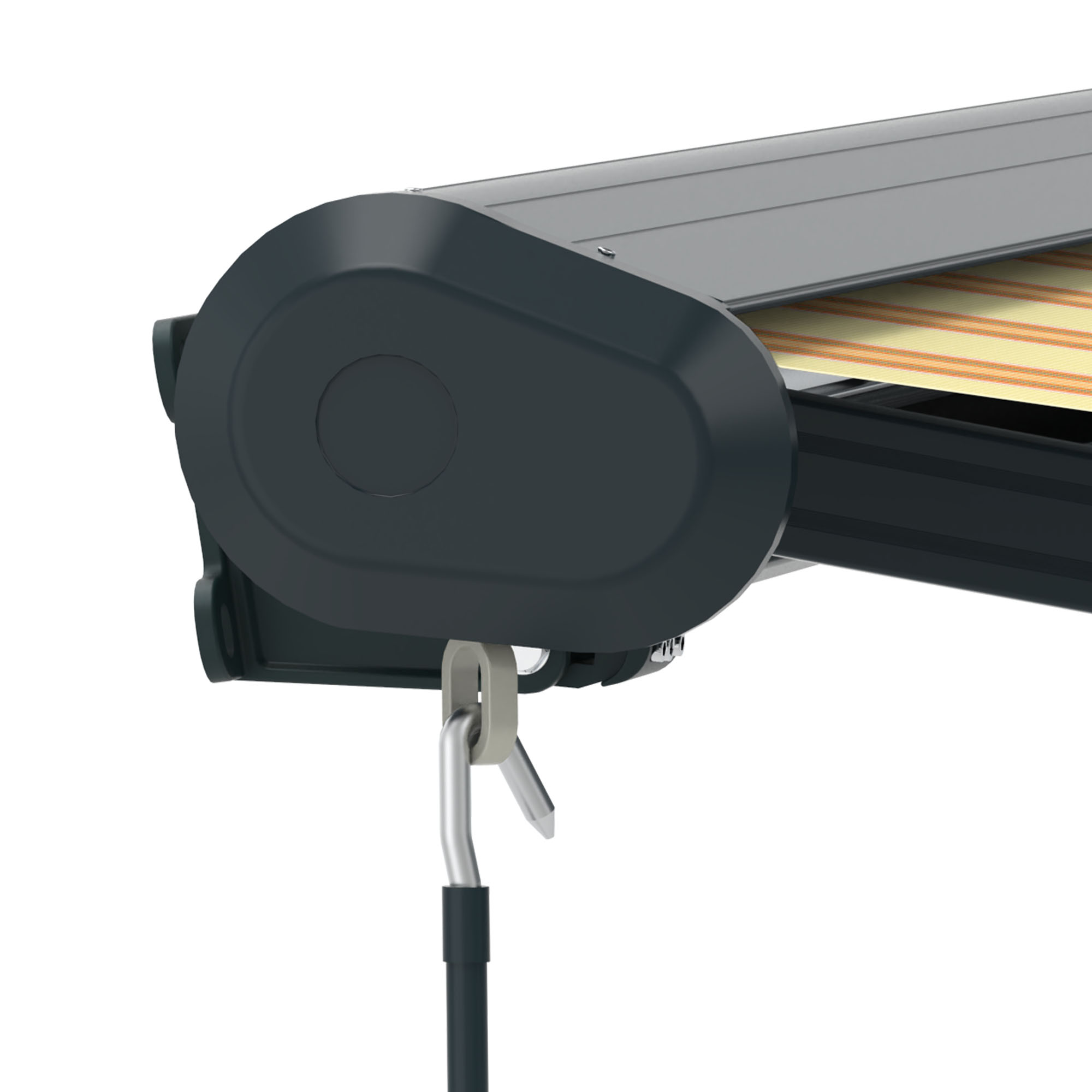 Kassettenmarkise Curve 2000 mit geschlossener Kassette und Kurbelmechanismus