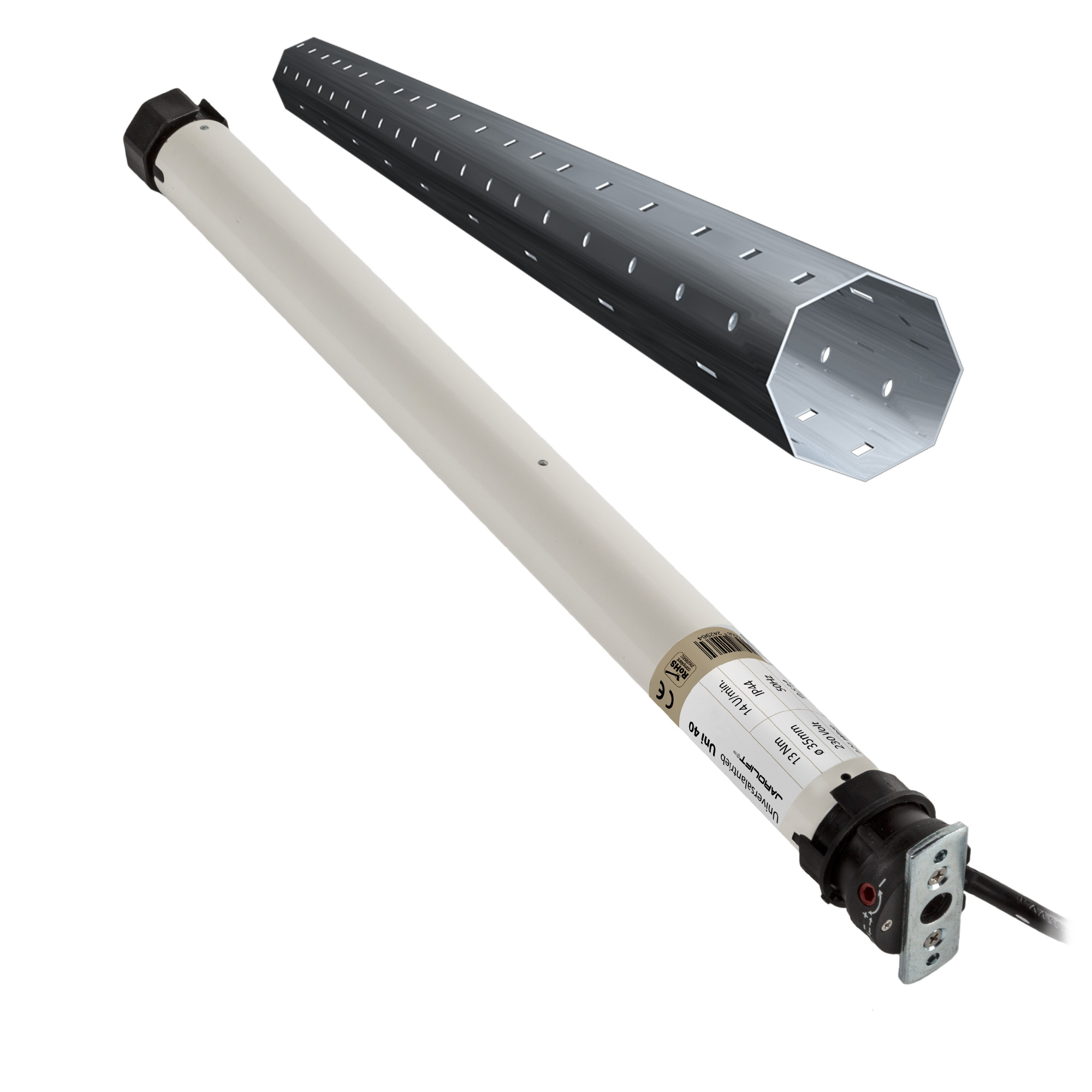 Rollladenmotor mit Steuerung und Kabel für automatisierte Rollladenbedienung