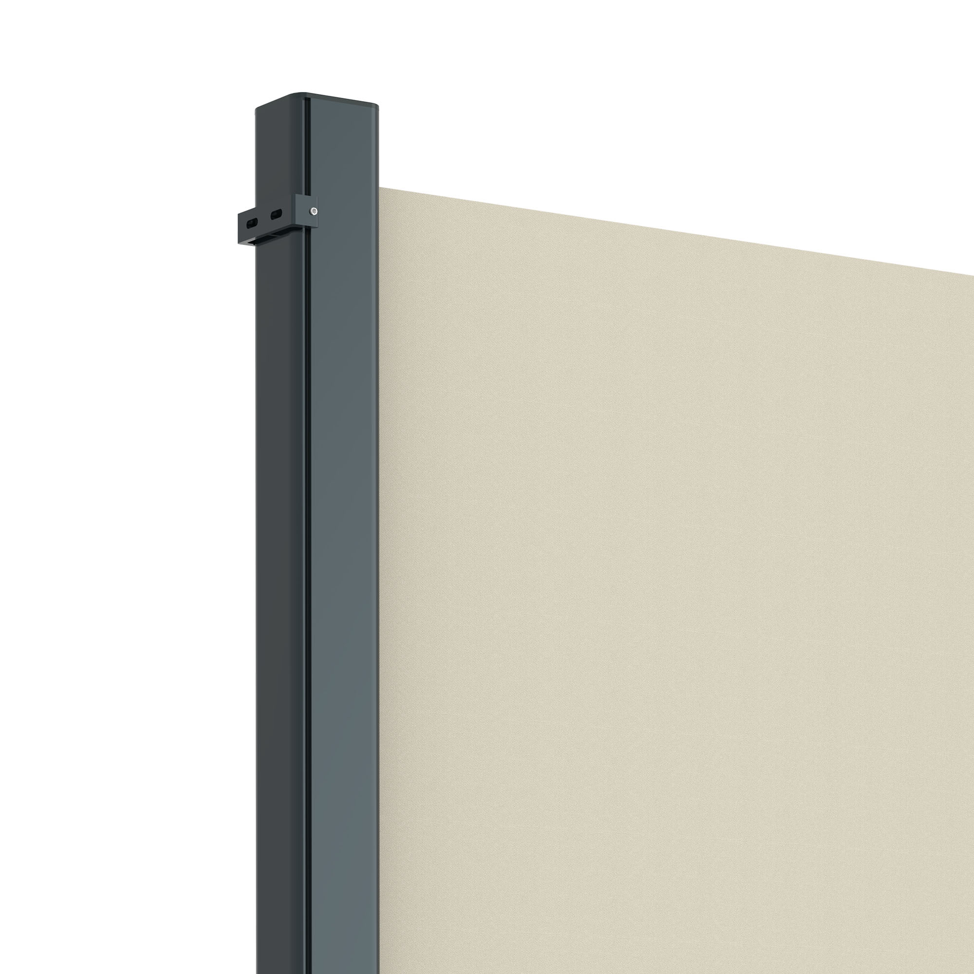 Seitenzugmarkise mit vertikalem Gehäuse und ausziehbarem Tuch für Sicht- und Sonnenschutz