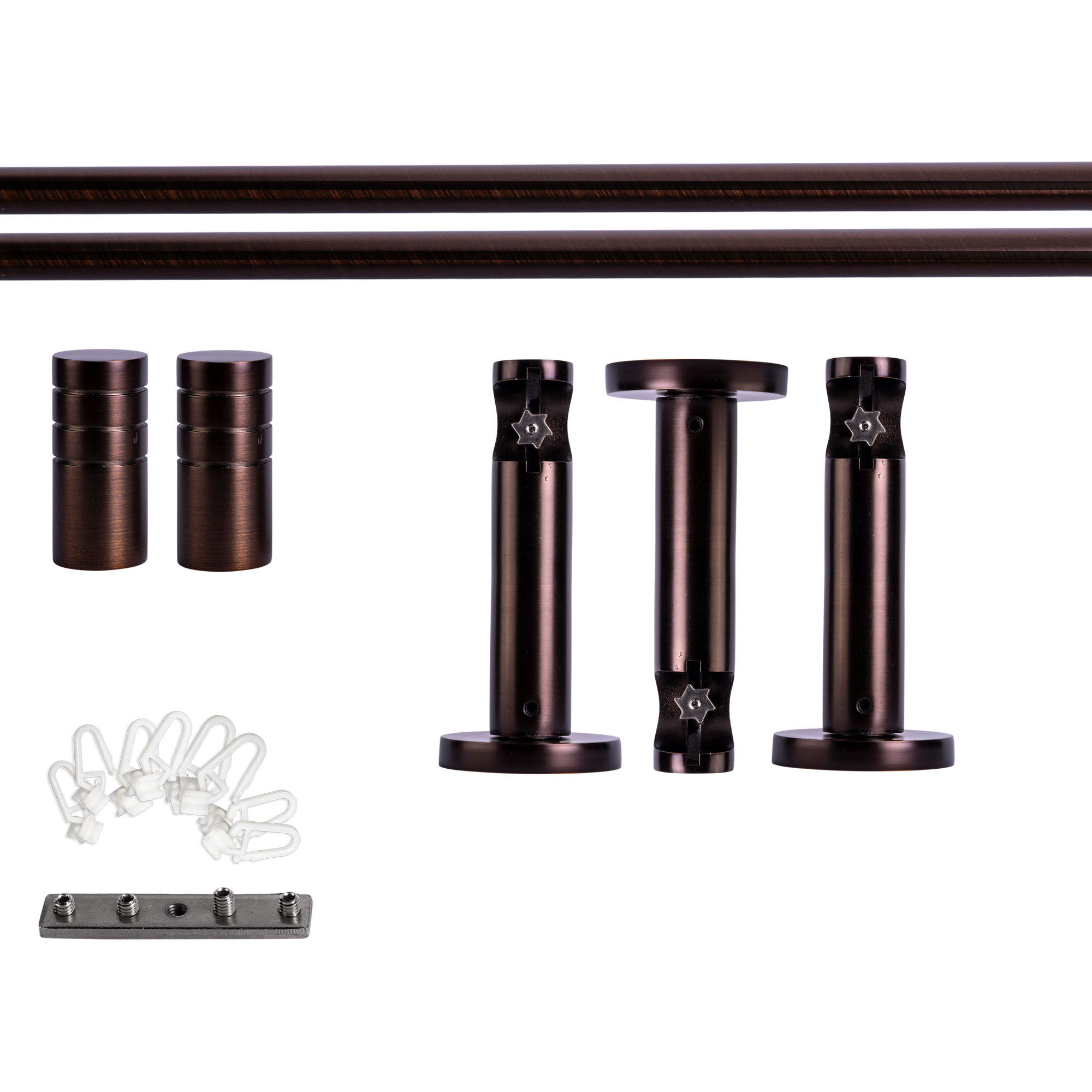 Gardinenstange Set mit Innenlauf, Halterungen, Endkappen und Gleitern für Wandmontage