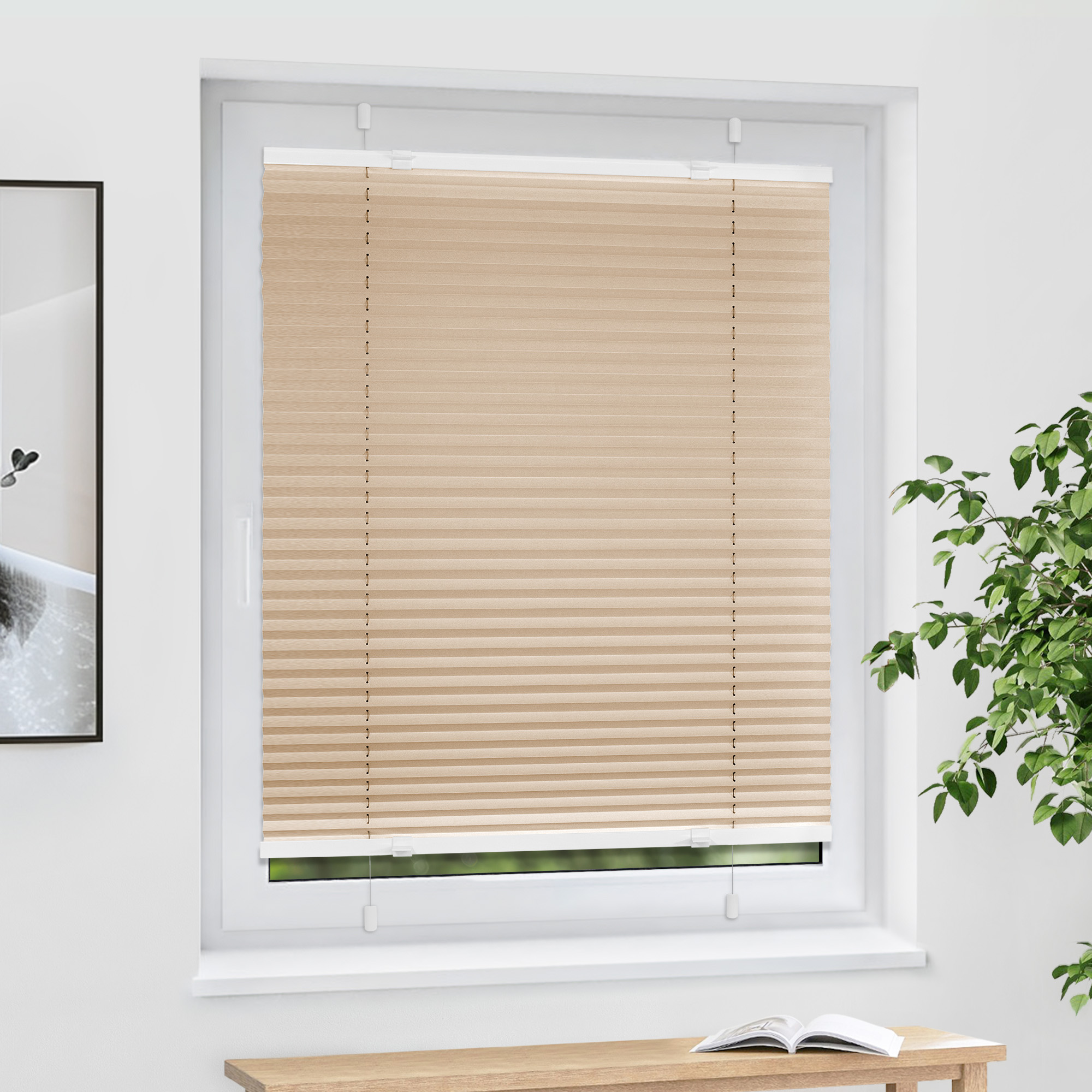 Plissee am Fenster montiert, einfach zu befestigen, für Sicht- und Sonnenschutz