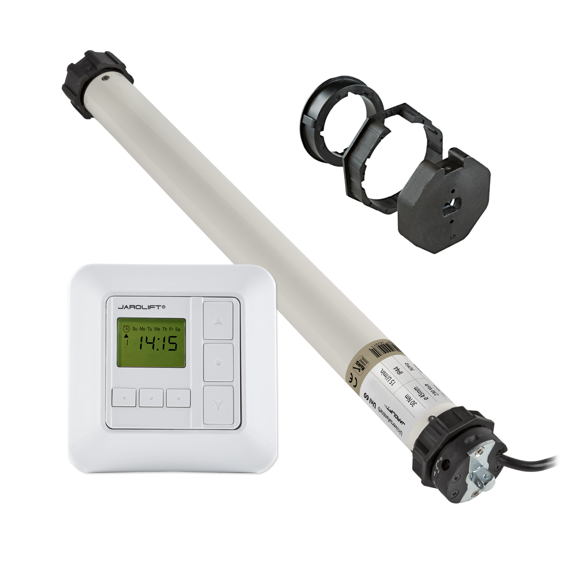 Rollladenmotor mit Steuerung und Kabel für automatisierte Rollladenbedienung