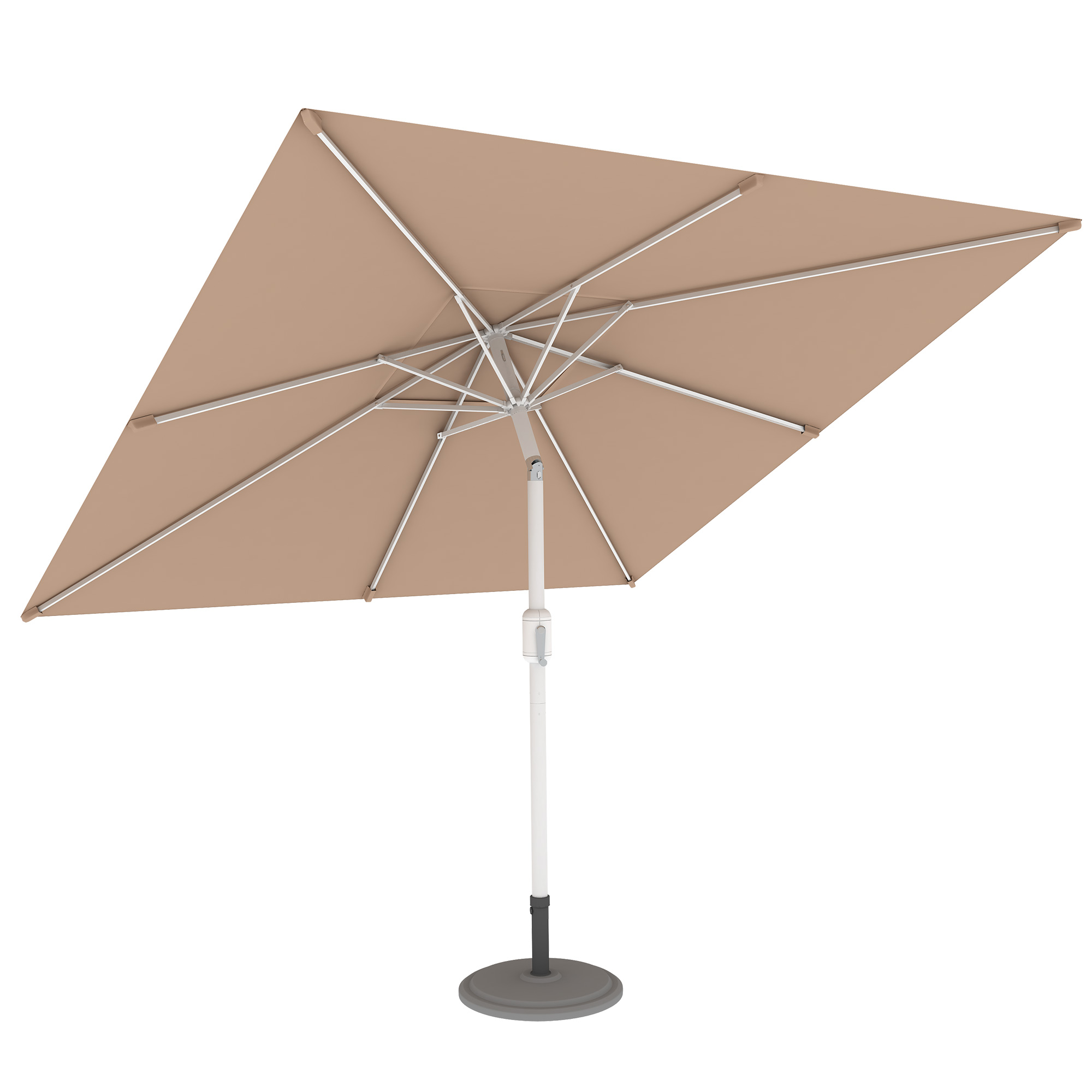 Quadratischer Sonnenschirm mit stabilem Standfuß und verstellbarem Gestell