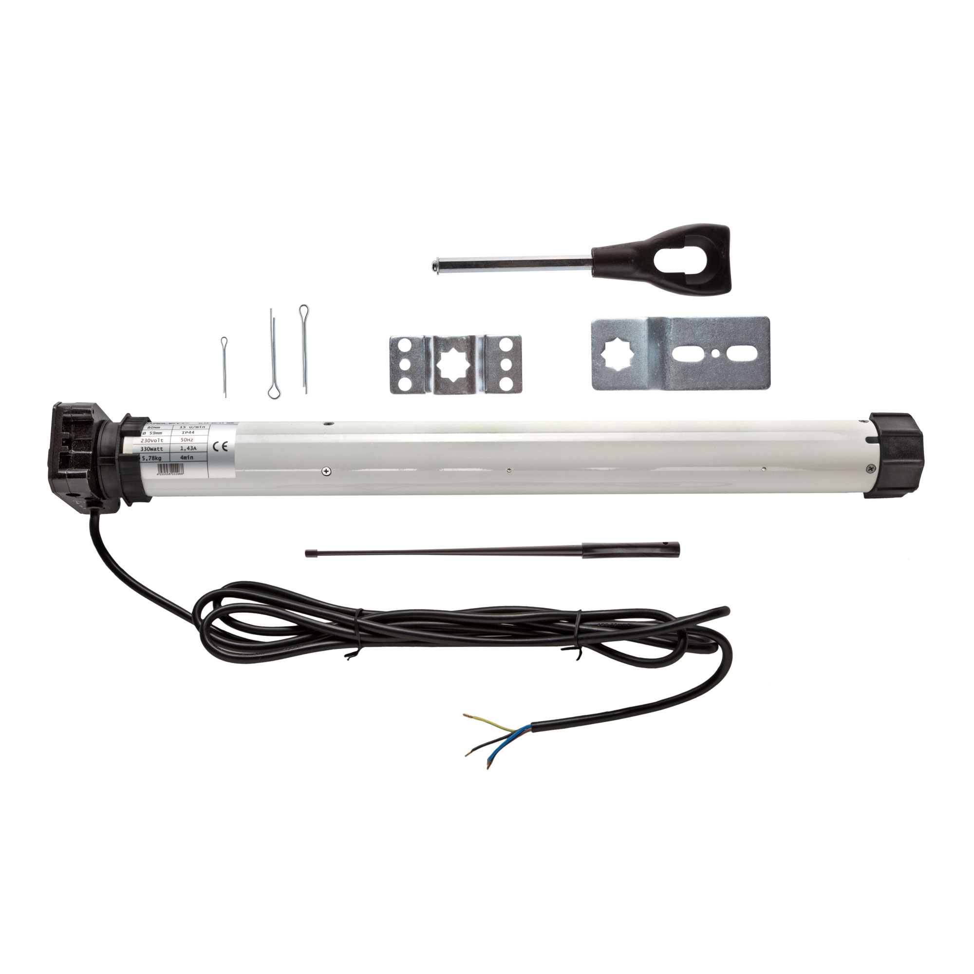 slider_image_0192af02af0770c2907063c40a28223e Markisenmotor mit Zubehörteilen wie Kabel, Halterungen und Stangen für Montage und Betrieb