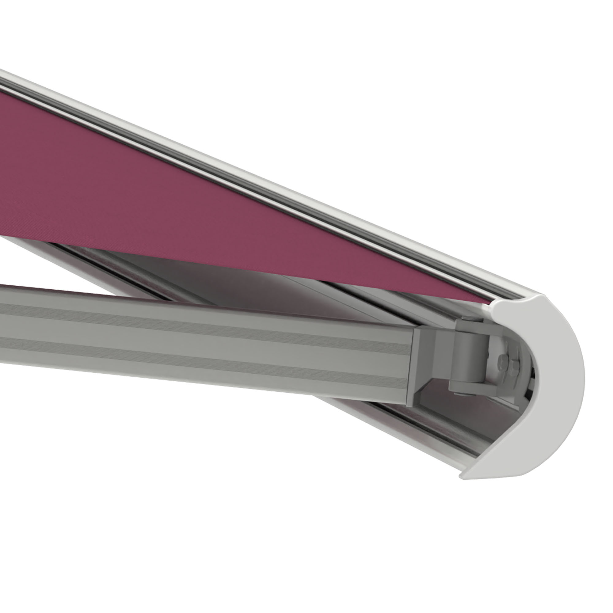 Kassettenmarkise Curve 2000 mit geschwungenem Design und stabiler Halterung