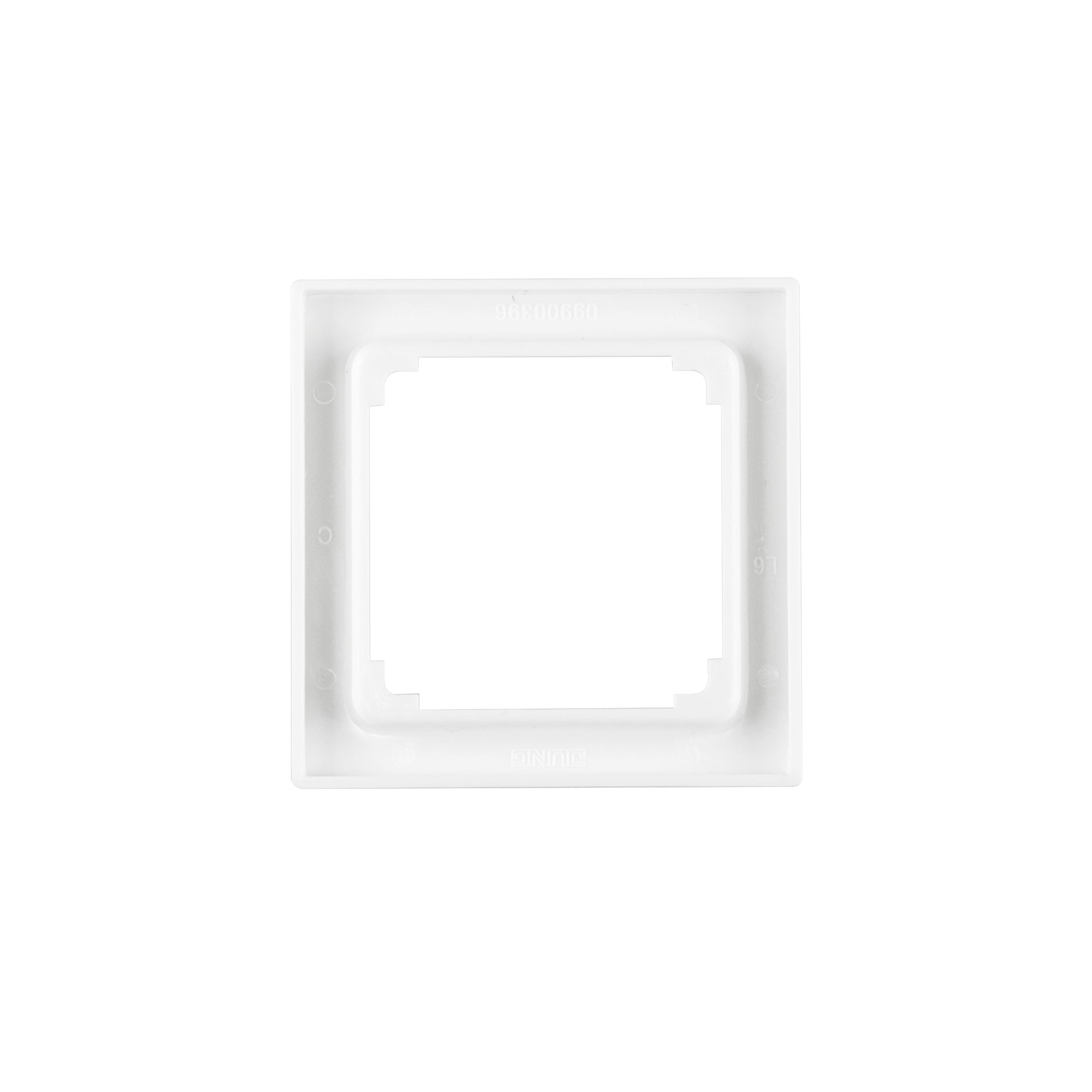 Quadratischer Zwischenrahmen mit zentraler Öffnung für Schalter oder Steckdosenmontage