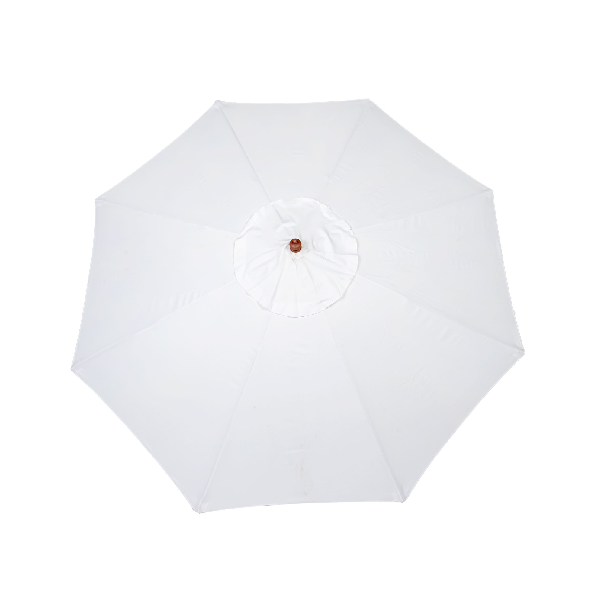 Knickbarer Holz-Sonnenschirm von oben, runde Form, zentraler Drehpunkt