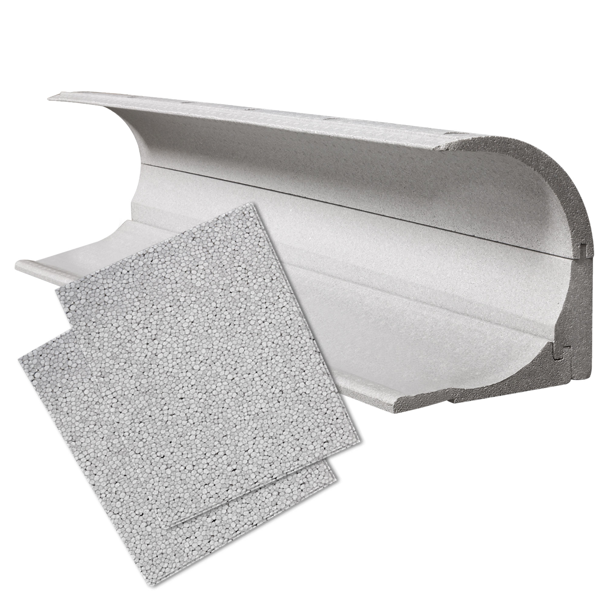 Isoliermaterial mit runder Form und zwei rechteckigen Platten aus Schaumstoff