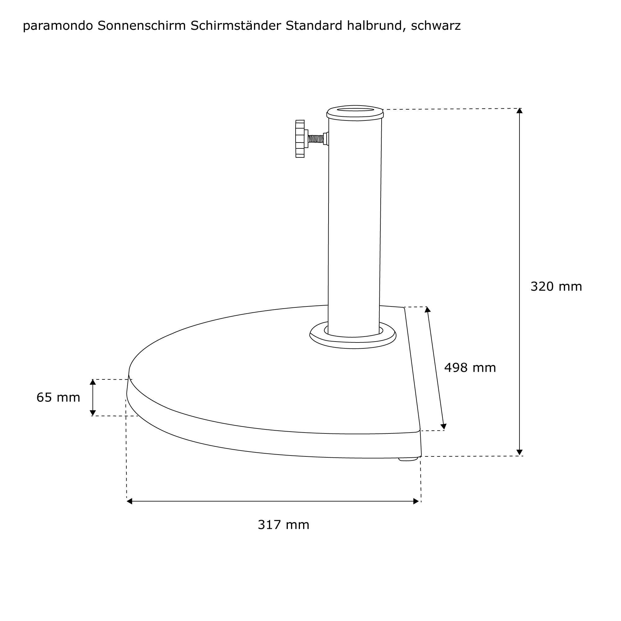 Halbrunder Schirmständer mit Rohrhalterung und Schraubverschluss für Sonnenschirme