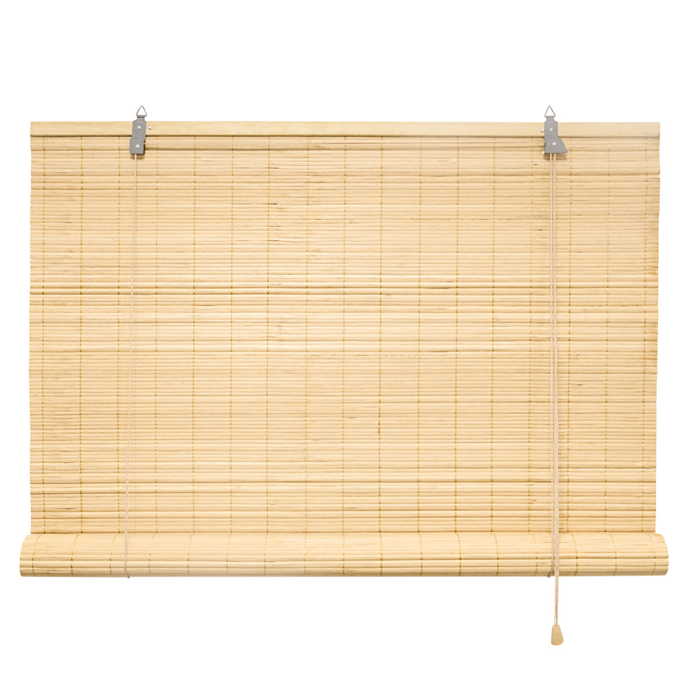 Bambusrollo mit Zugkordel zur Lichtregulierung und Sichtschutz, horizontal angeordnet