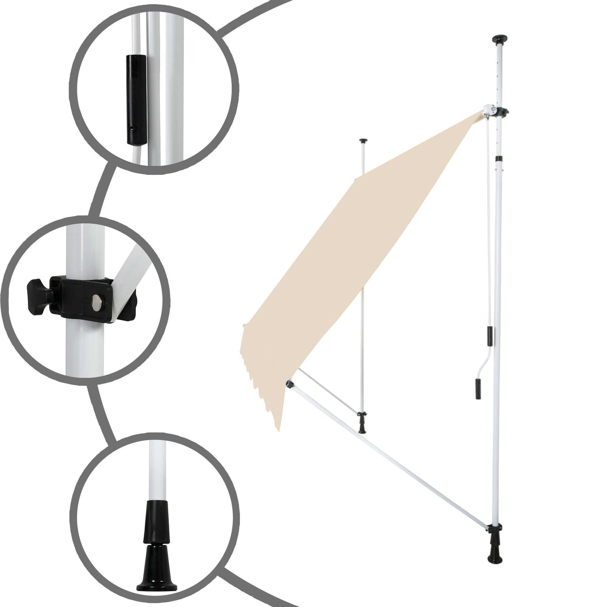 slider_image_01928abb33707fa2b51ef6fa6416462b Klemm- und Balkonmarkise mit verstellbaren Stangen und Kurbelmechanismus