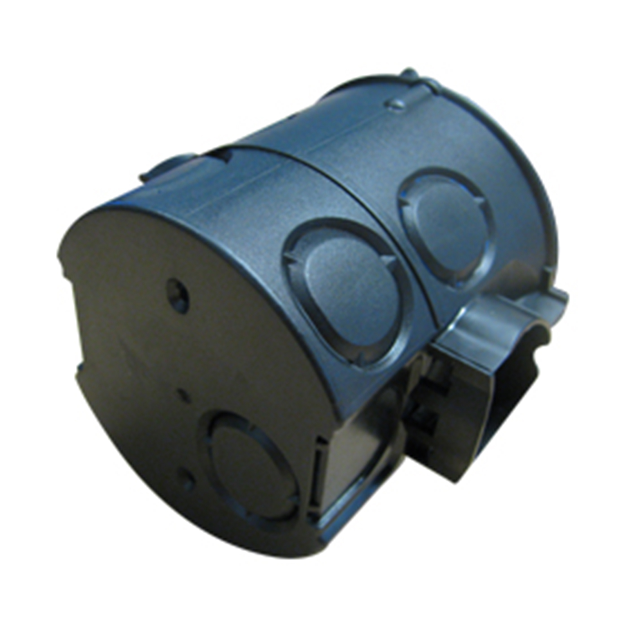 Unterputzdose mit runden Öffnungen und Befestigungselementen für Elektroinstallationen