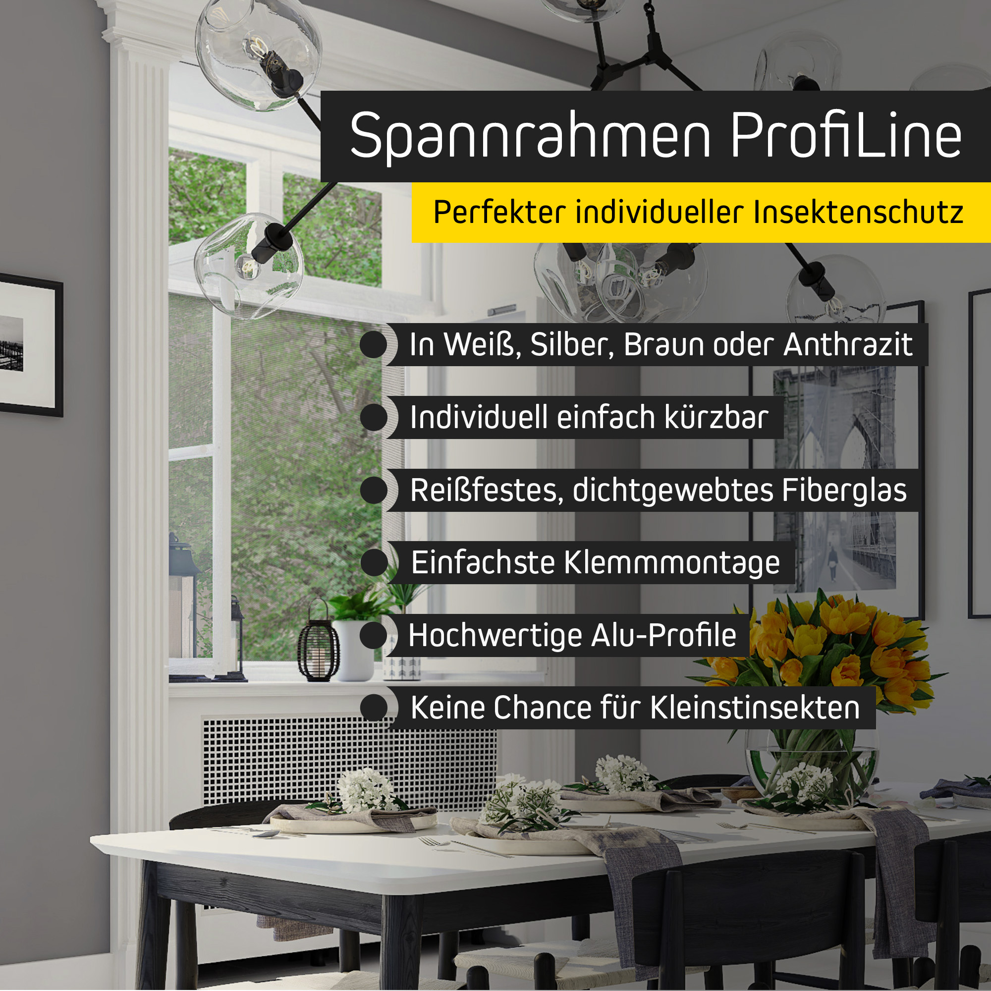 Insektenschutz-Spannrahmen für Fenster mit einfacher Klemmmontage und reißfestem Fiberglas