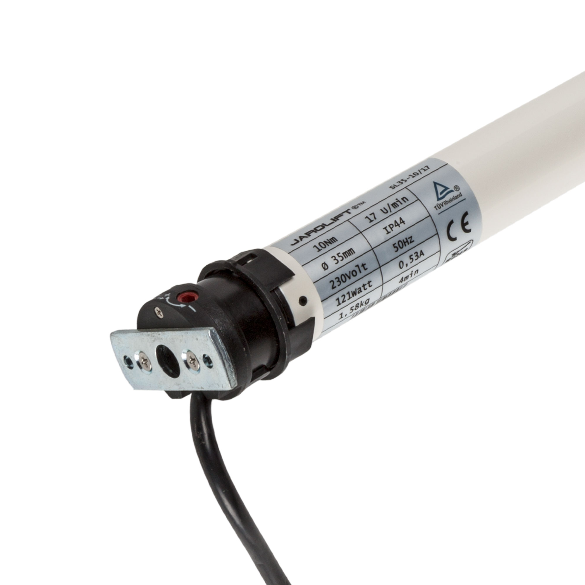 Rollladenmotor mit Kabel und Etikett für technische Spezifikationen