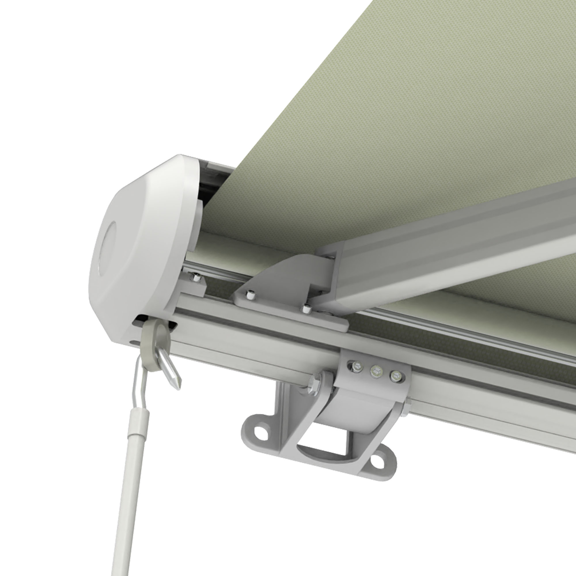 slider_image_0192906e65607ee3843e29f4f3ec9f01 Kassettenmarkise Curve 2000 mit Gestell und Tuch in Nahaufnahme