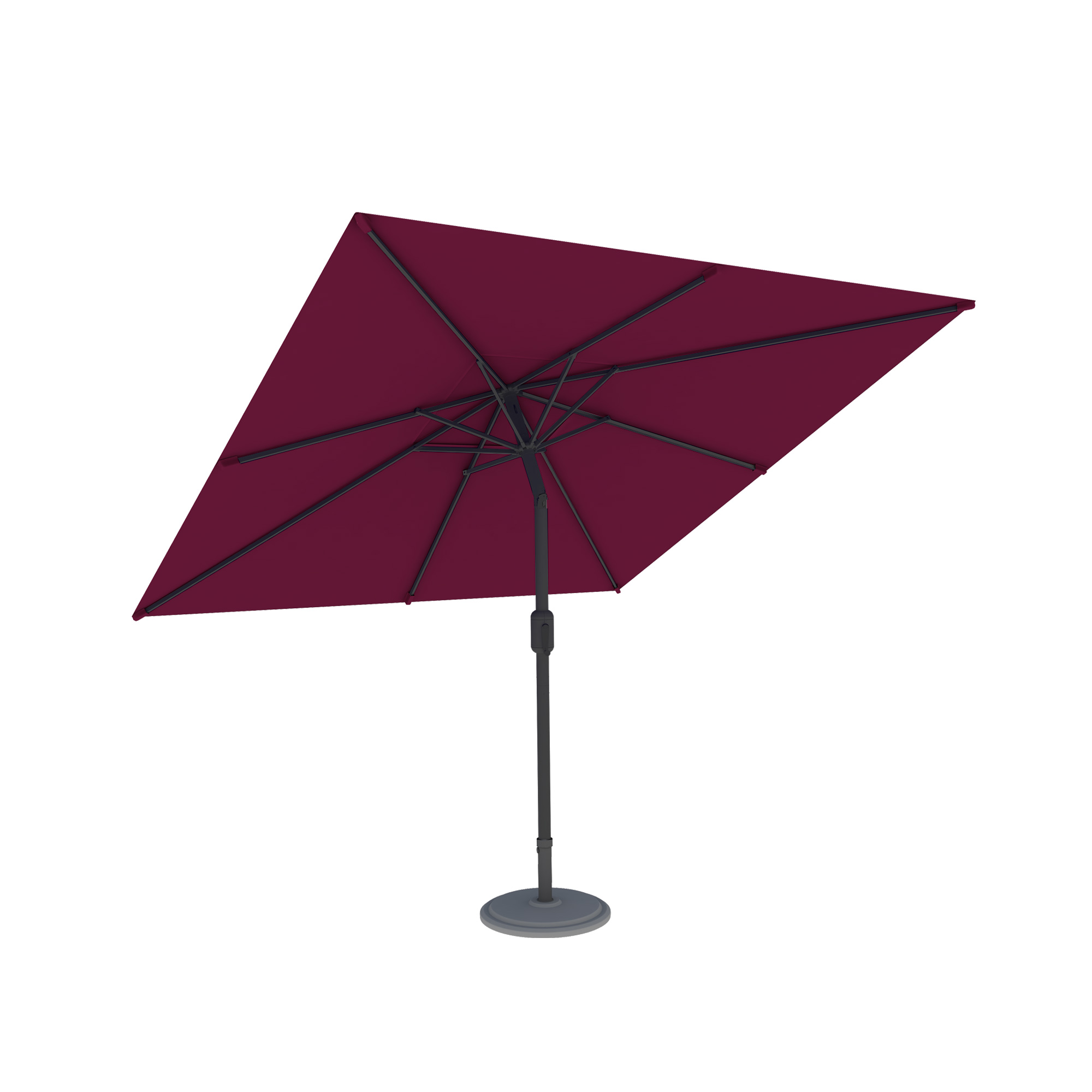 Quadratischer Sonnenschirm mit stabilem Standfuß und verstellbarem Mast