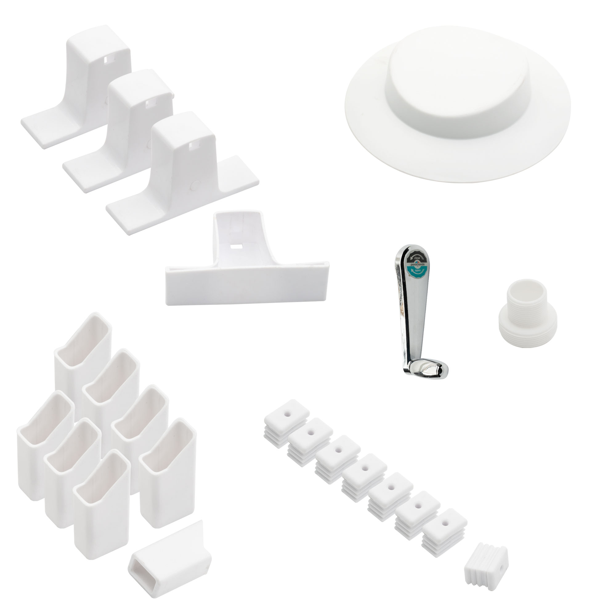 Ersatzteil-Set für Garten- oder Großschirm, bestehend aus verschiedenen funktionalen Komponenten