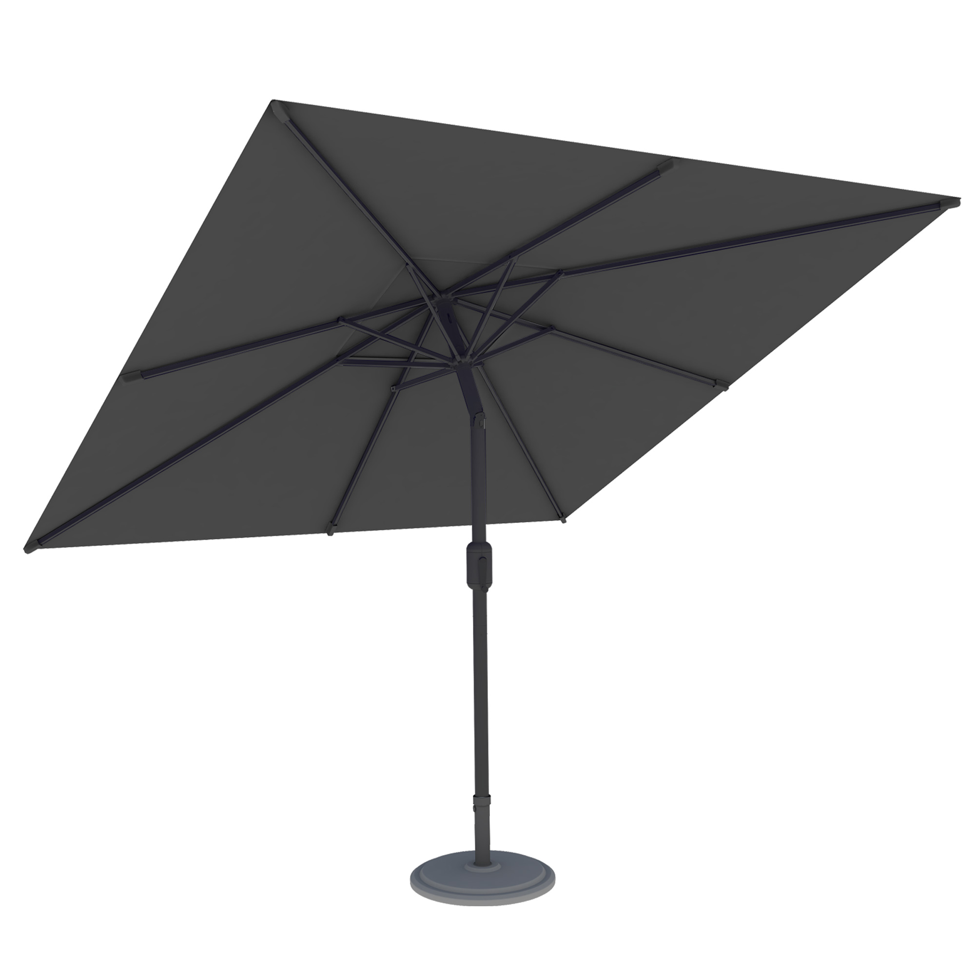 Quadratischer Sonnenschirm mit stabilem Standfuß und verstellbarem Gestell