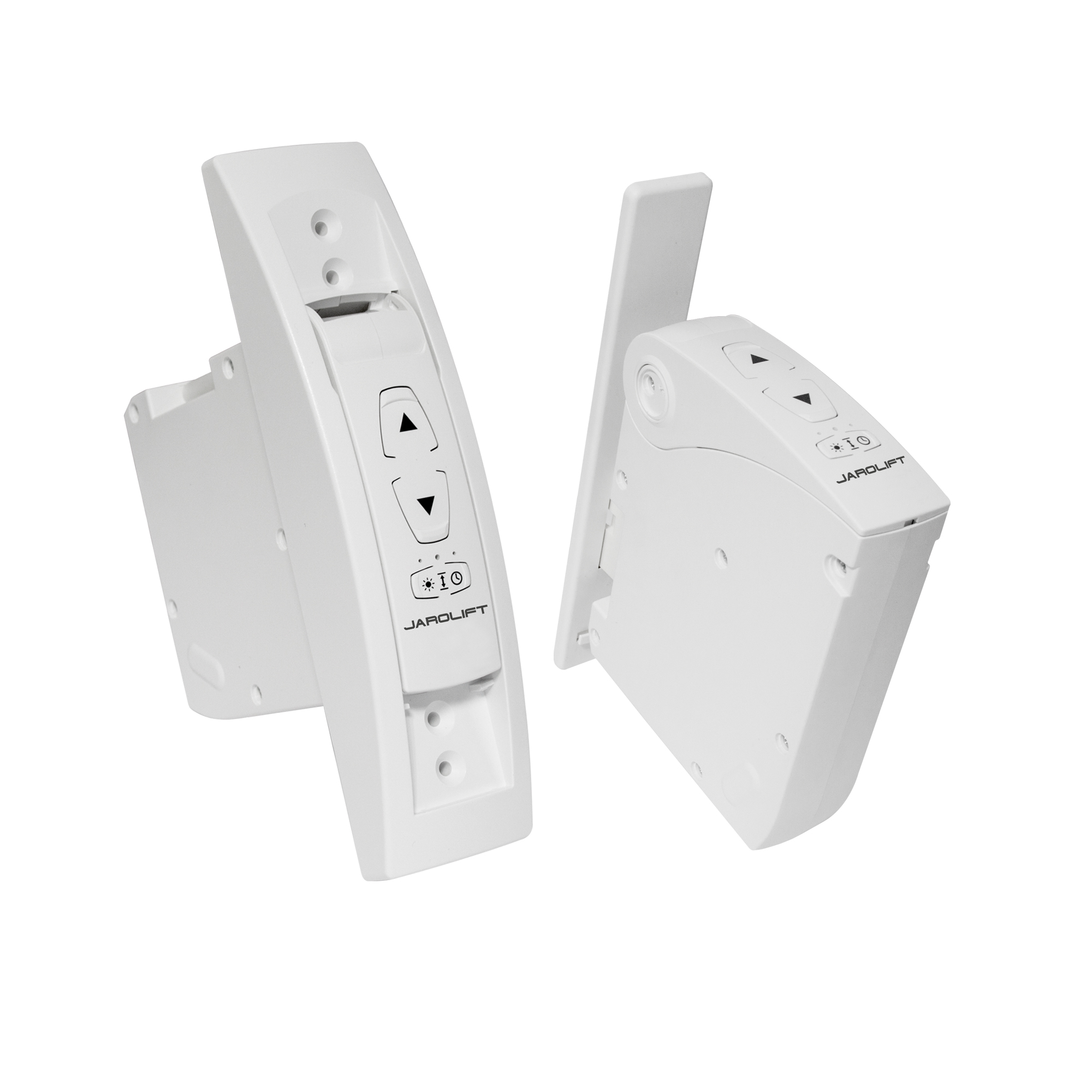 Elektrischer Gurtwickler JAROMAT Eco mit Bedienelementen und Gehäuse in zwei Ansichten