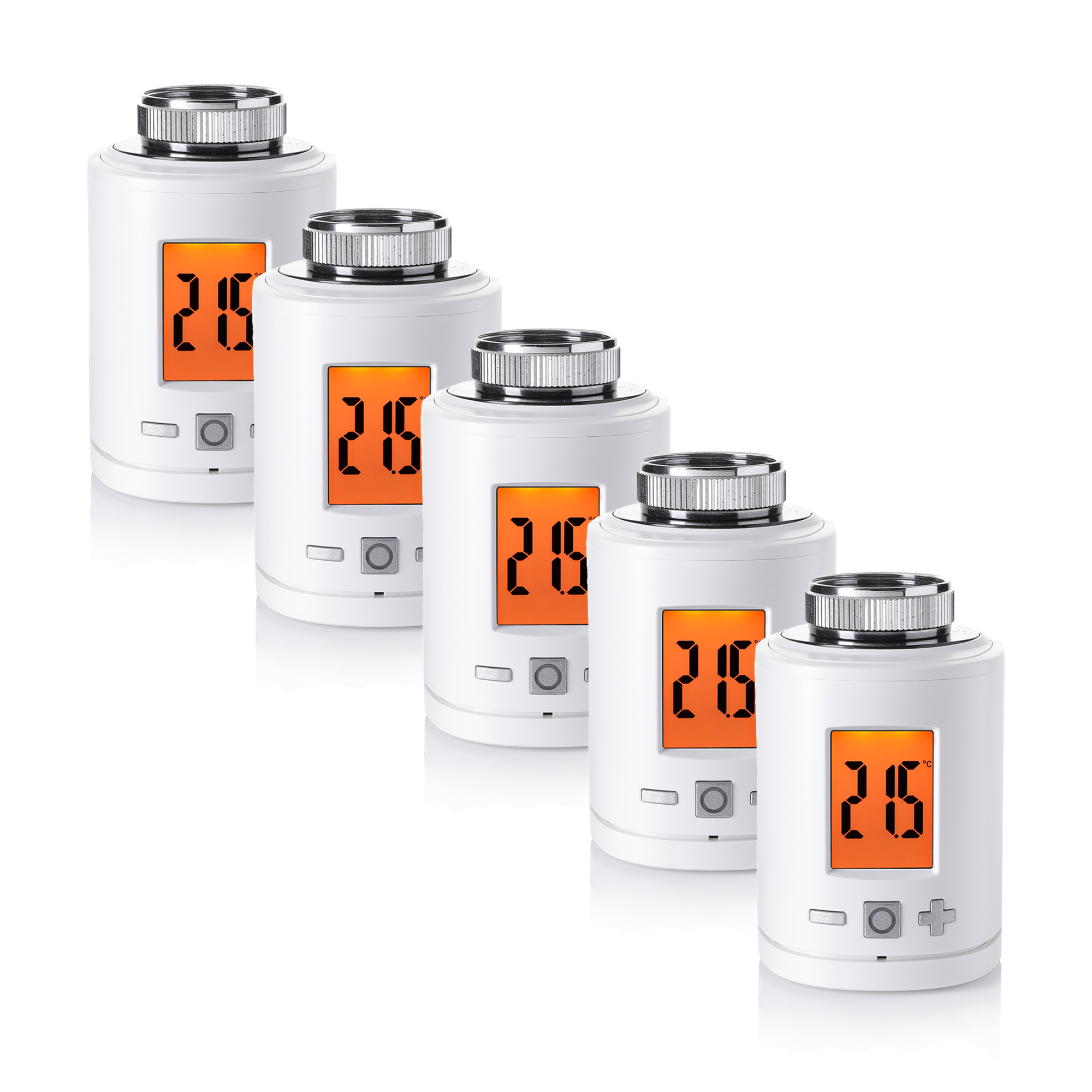 Smartes Heizkörper-Thermostat mit digitalem Display und Bedienelementen