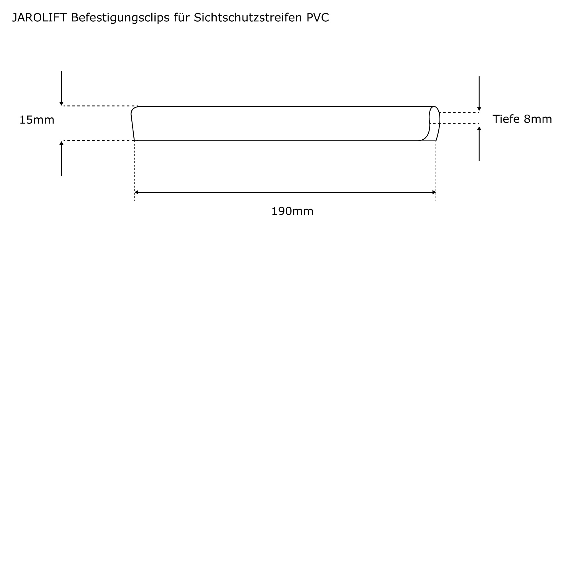 Diagramm eines Befestigungsclips für PVC Sichtschutzstreifen mit Maßangaben