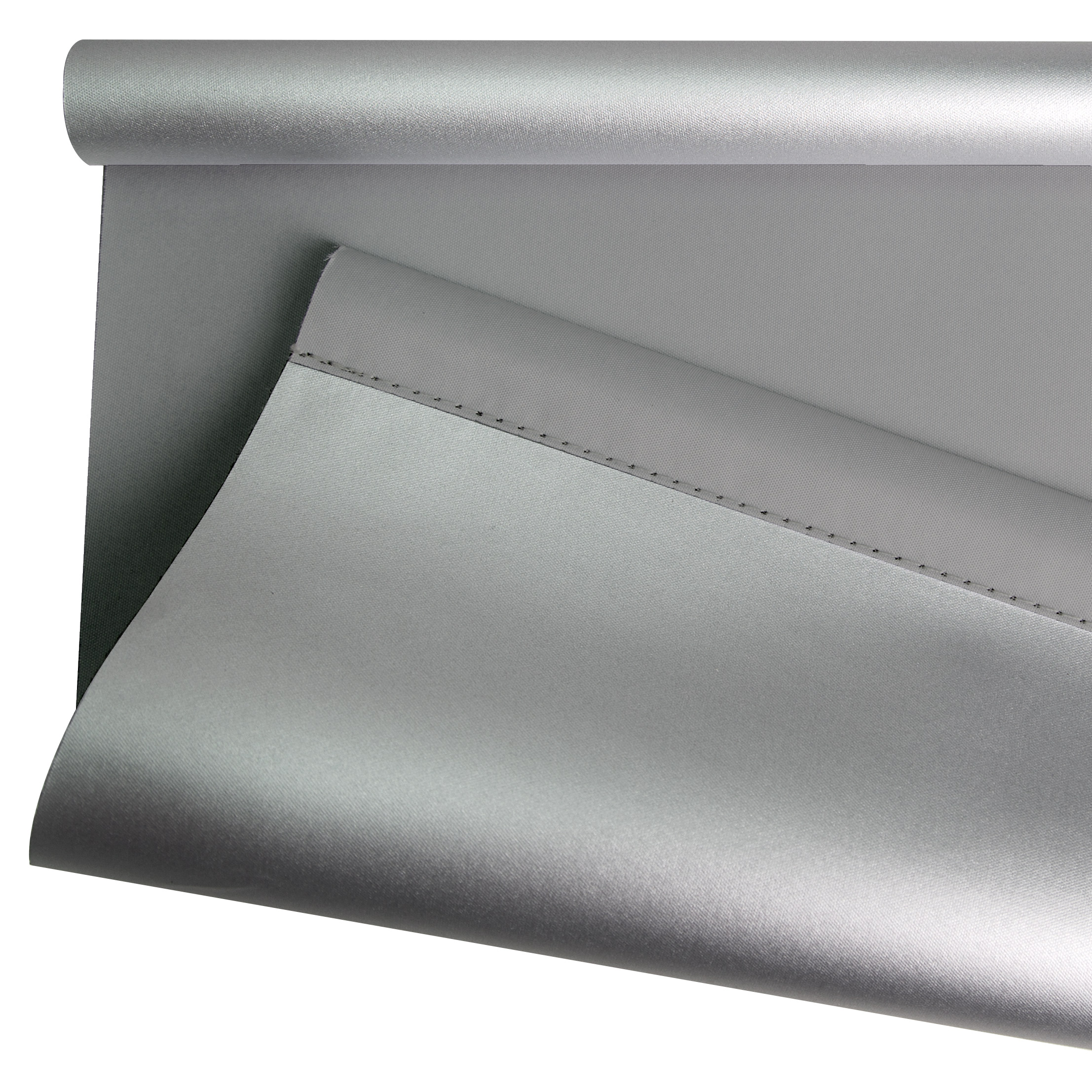 Rollo mit Verdunkelungs- und Thermofunktion, teilweise aufgerollt, zeigt Vorder- und Rückseite