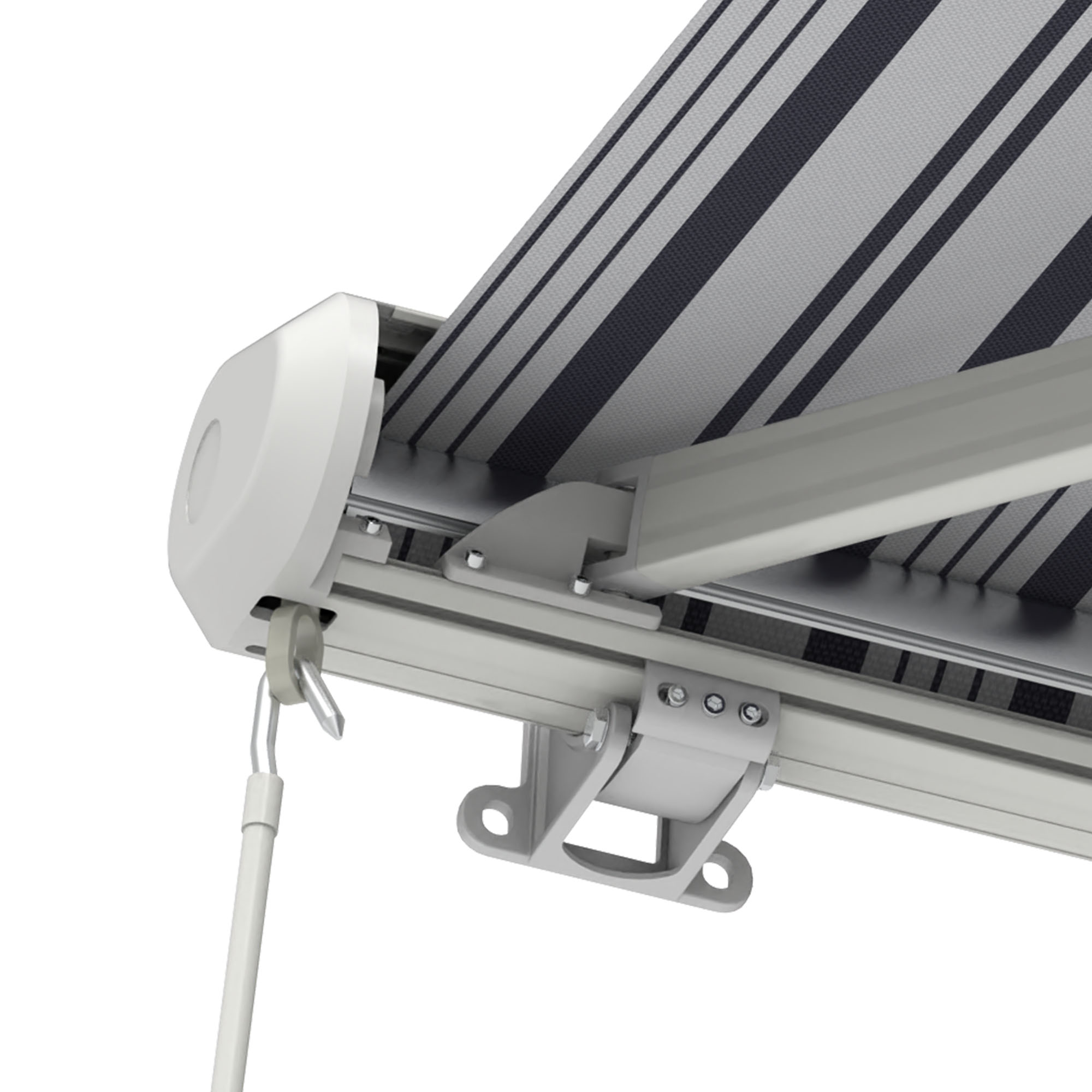 slider_image_0192905ff45779cc976eb1e5a5f03b28 Kassettenmarkise Curve 2000 mit Gestell und Tuch in Nahaufnahme